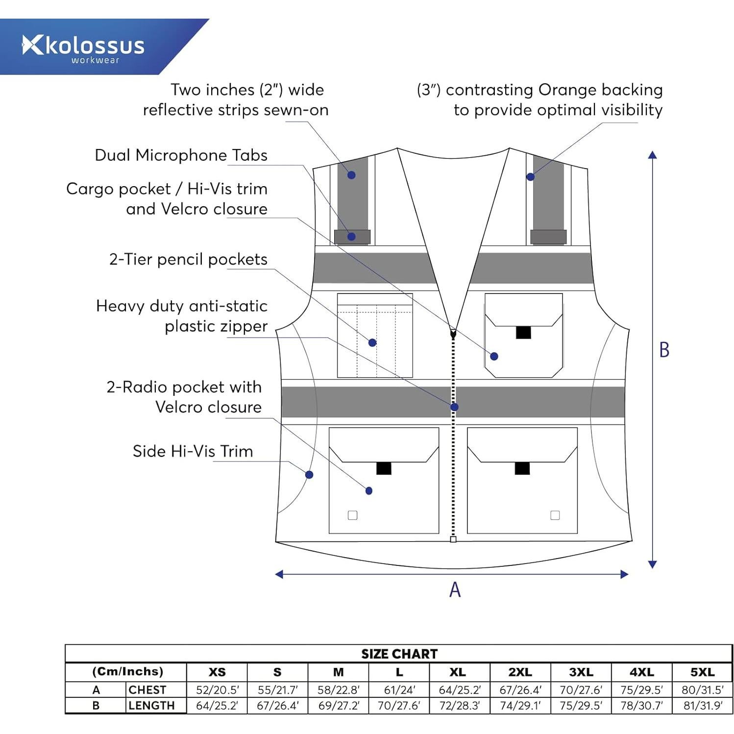 Chaleco de Seguridad Kolossus Clase 2 Naranja Reflectante