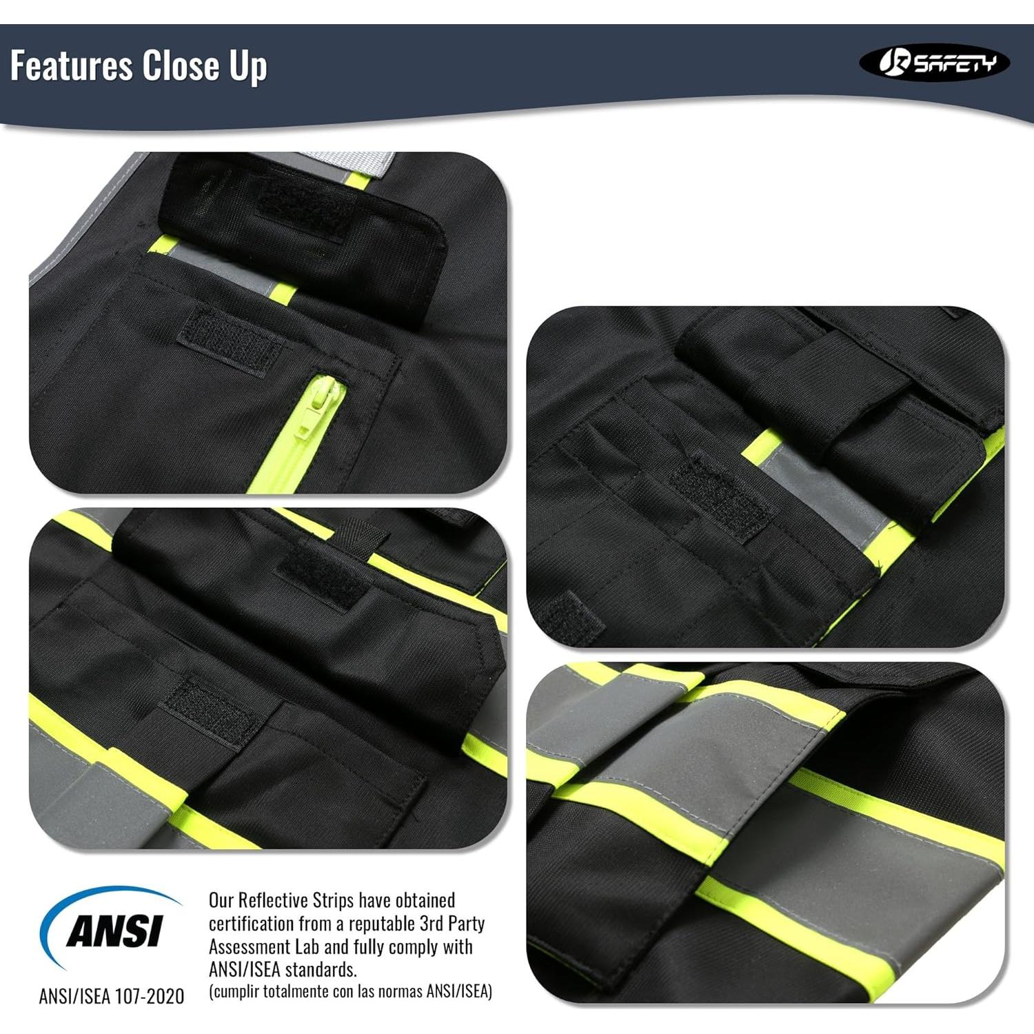 Chaleco de Seguridad JKSafety Hi-Vis 7 Bolsillos Grande Negro