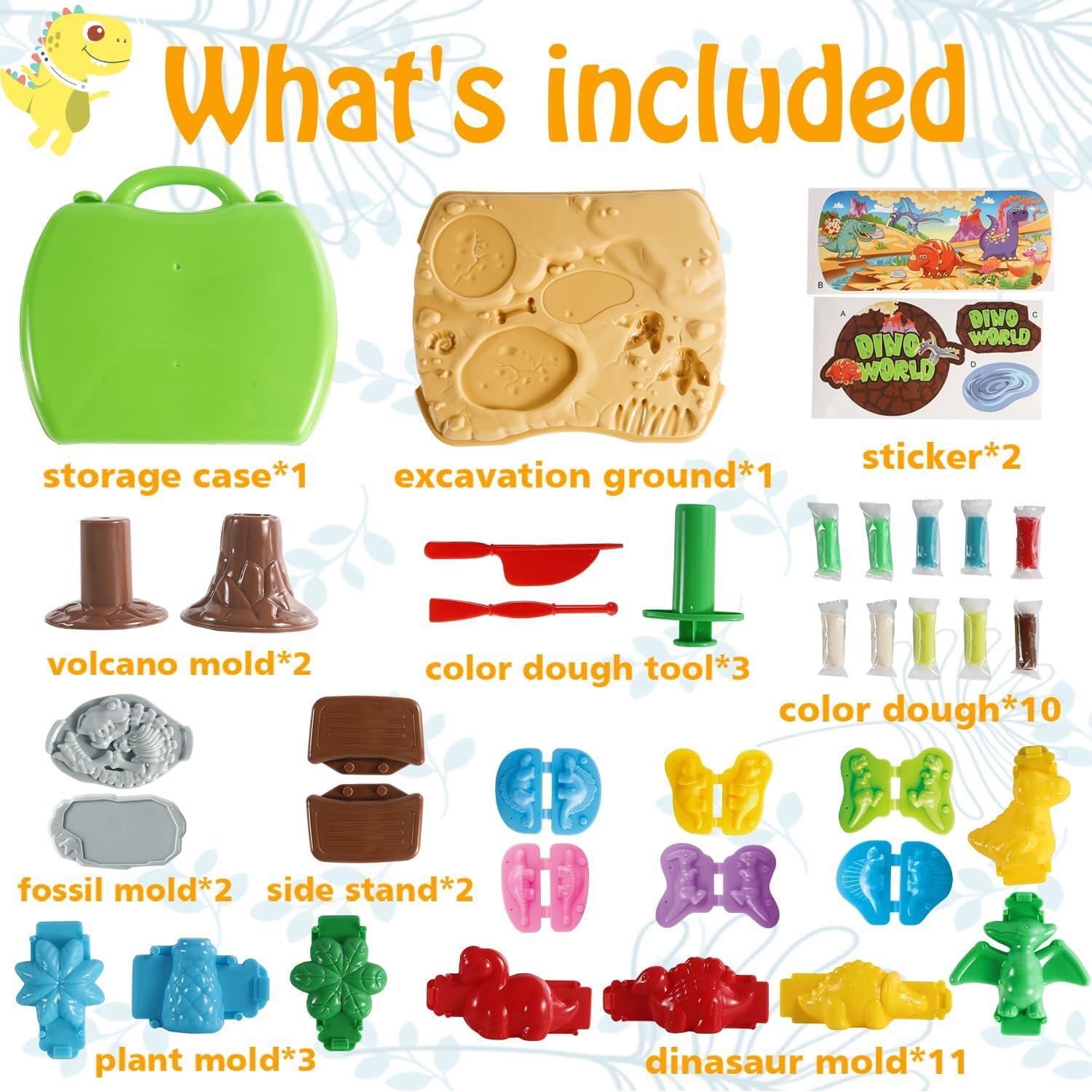 Set de Plastilina Dino QDS 37 Piezas con Volcán y Fósiles