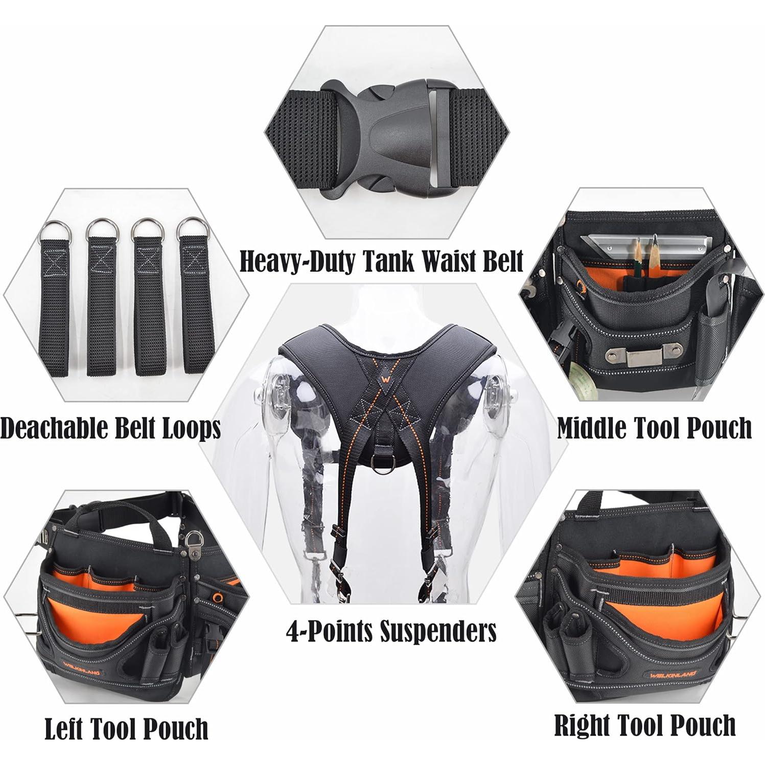 Cinturón de herramientas WELKINLAND con tirantes 22 bolsillos