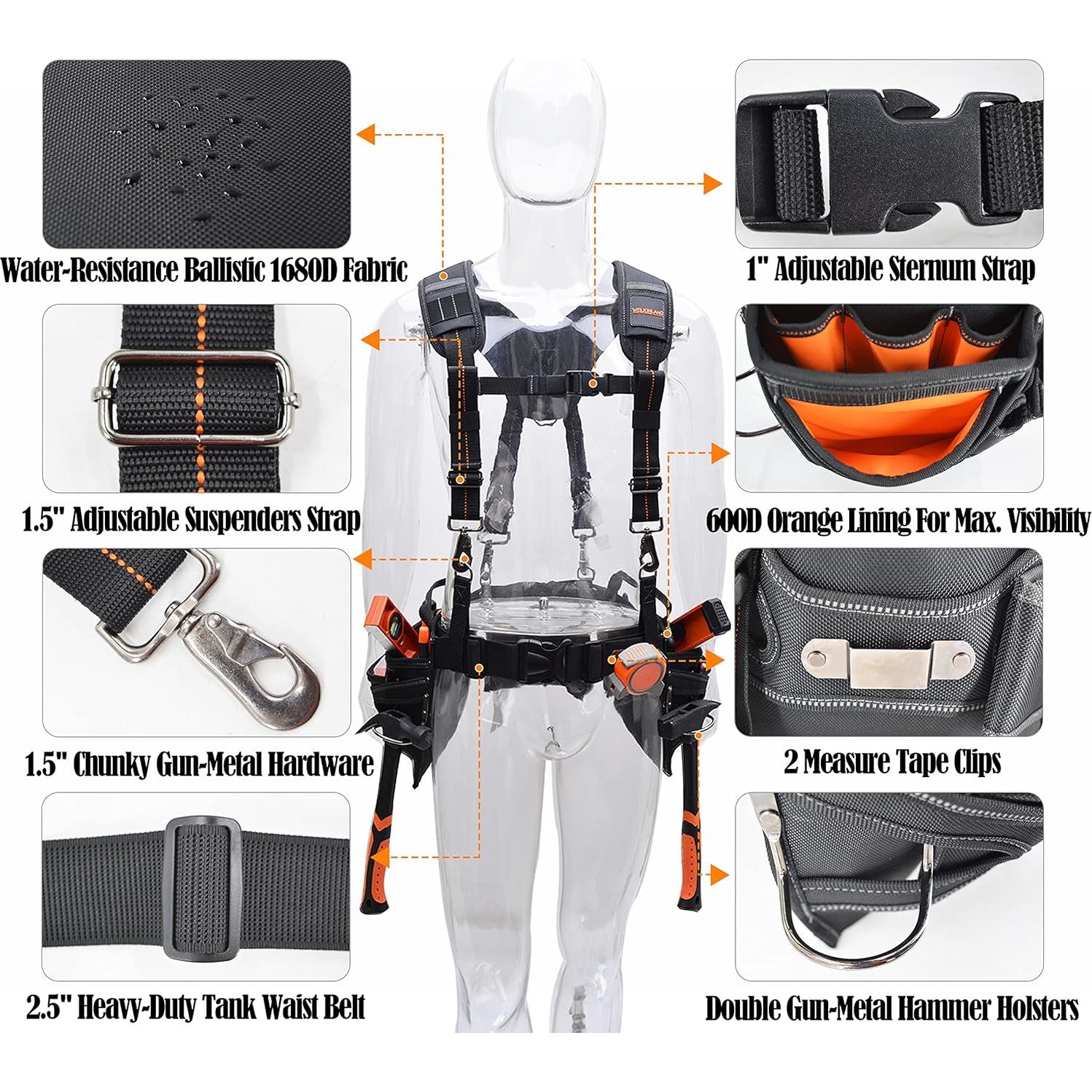 Cinturón de herramientas WELKINLAND con tirantes 22 bolsillos