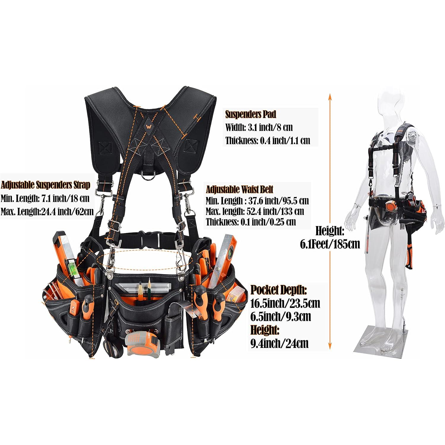 Cinturón de herramientas WELKINLAND con tirantes 22 bolsillos