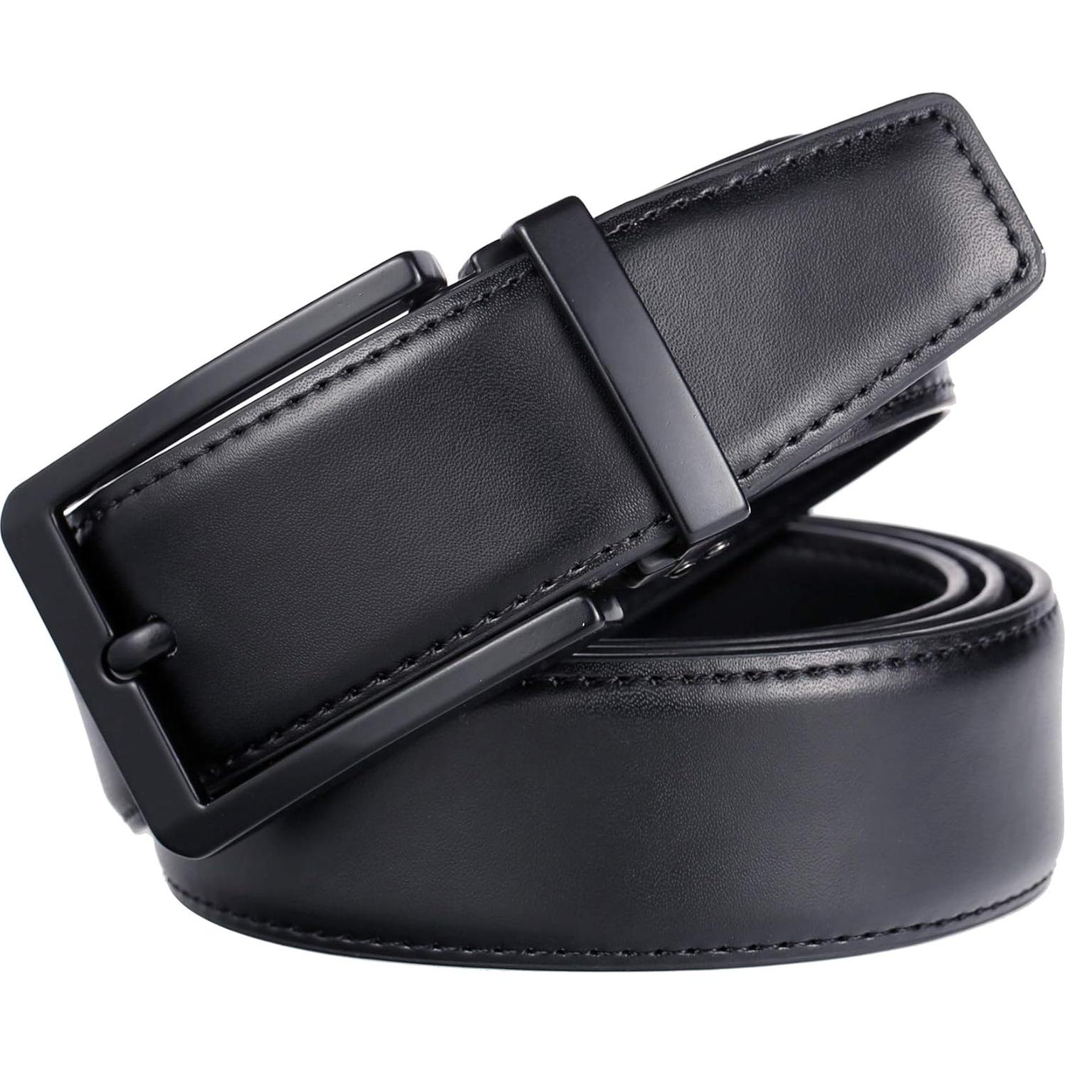 Cinturón de Cuero Negro para Hombre 30-44 cm - Hebilla Libre de Níquel