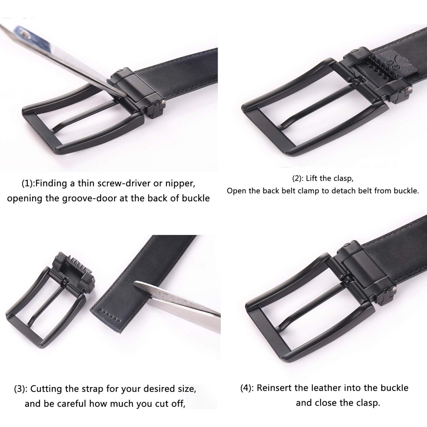 Cinturón de Cuero Negro para Hombre 30-44 cm - Hebilla Libre de Níquel