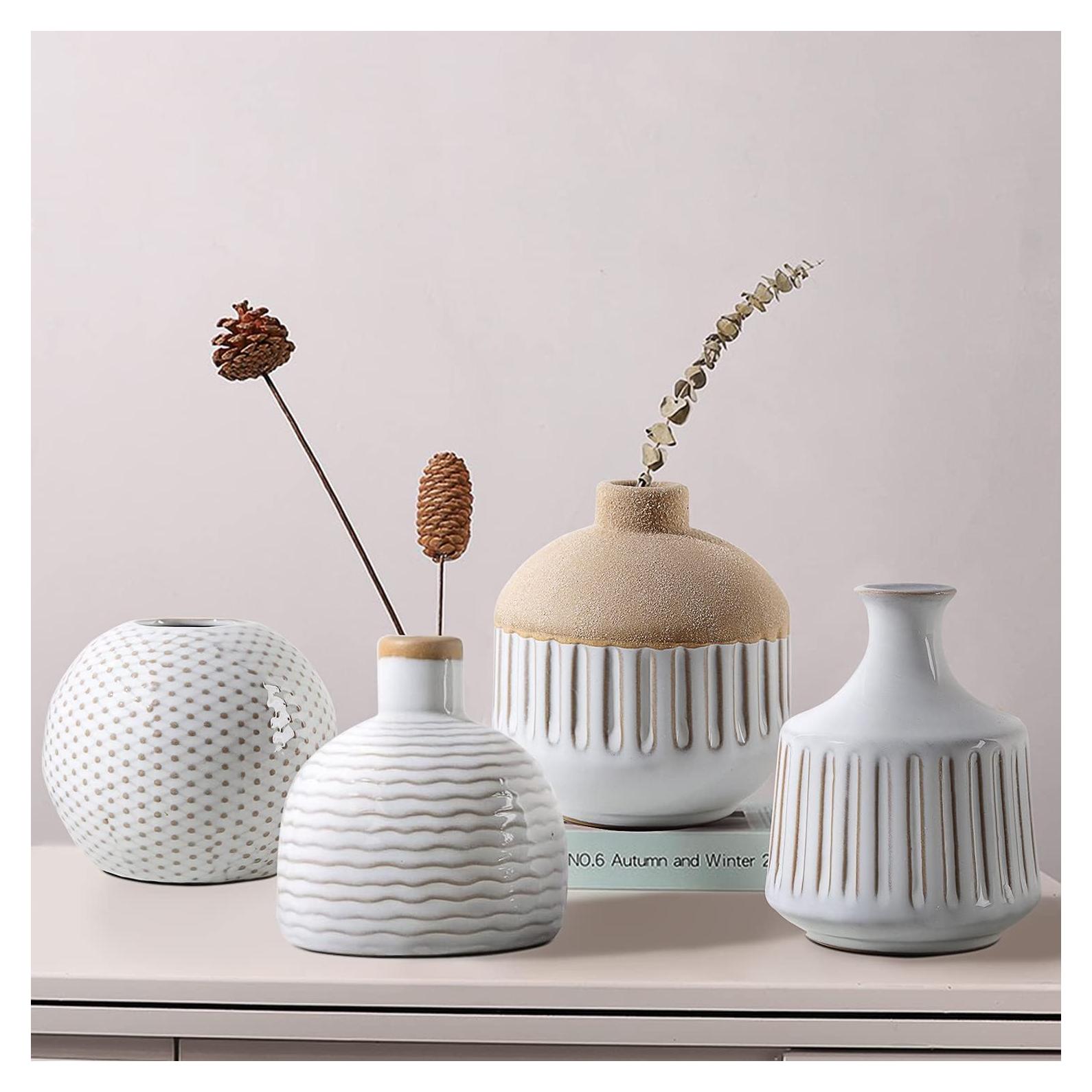 Juego de 4 jarrones de cerámica LIZOFER estilo boho vintage