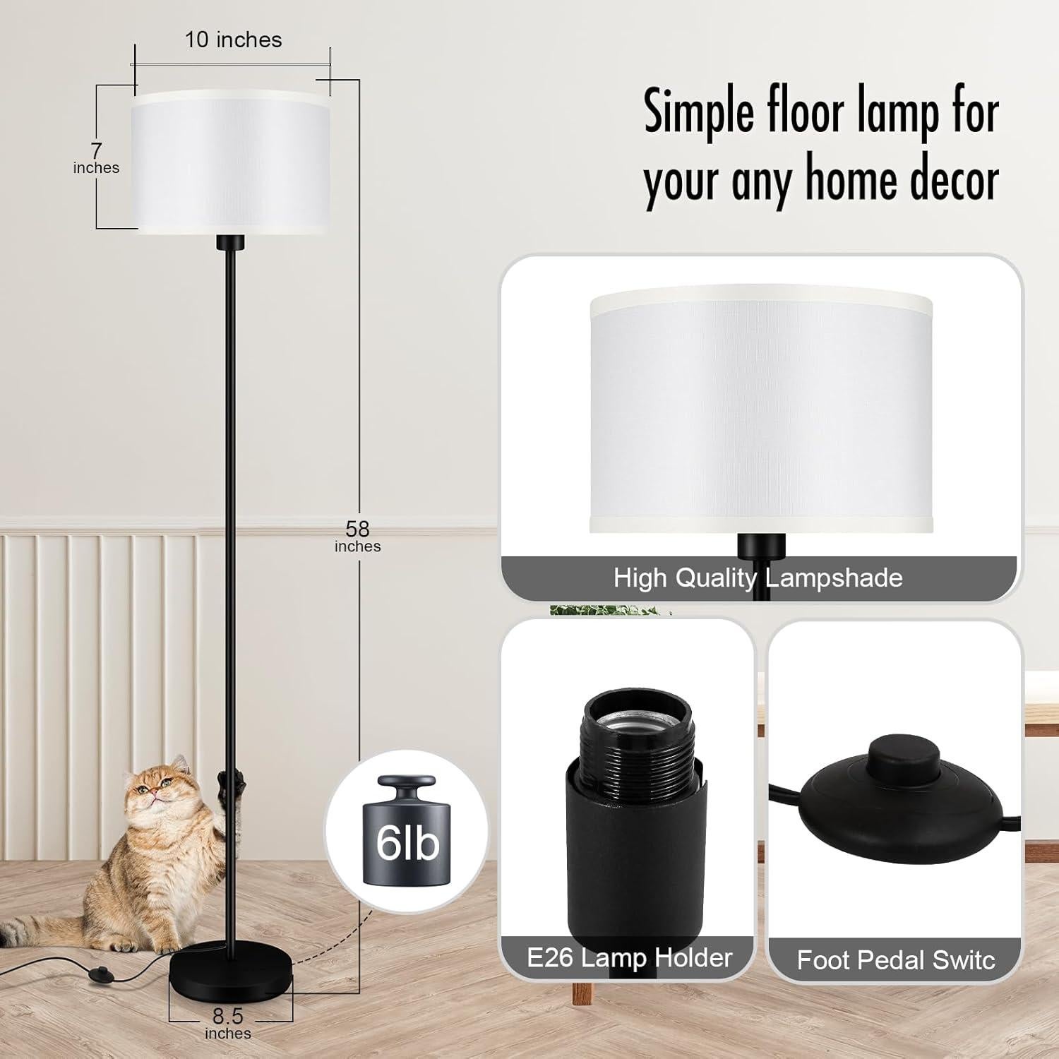 Lámpara de Pie Moderna Bricosmocon 150 cm Pantalla Blanca