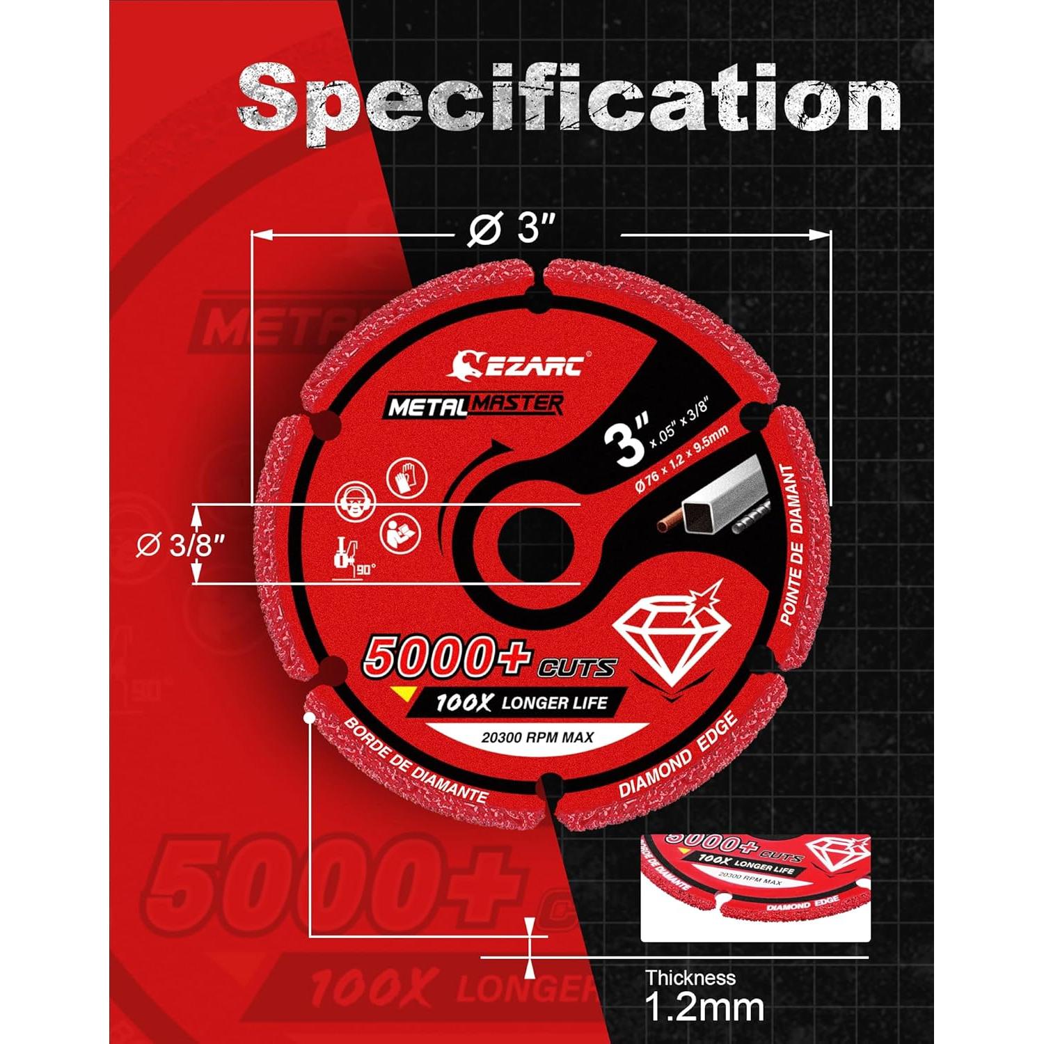 Rueda de Corte de Diamante EZARC 76 x 9.5 mm para Metal