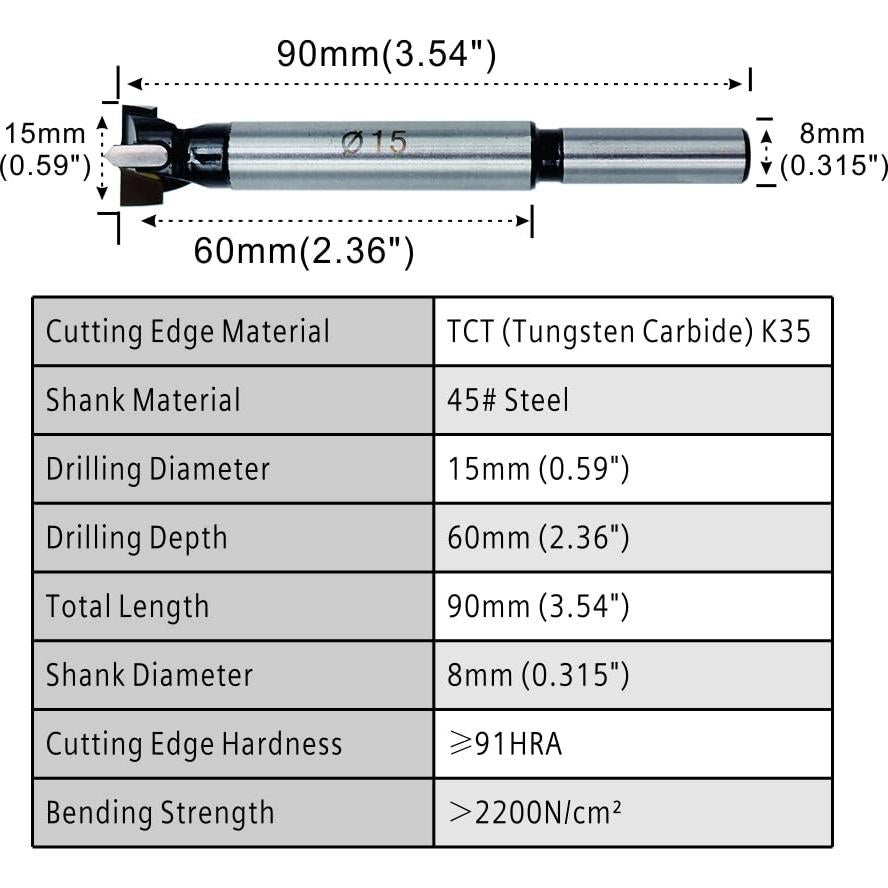 Broca Forstner 15mm STORMCUBE Carburo de Tungsteno 90mm