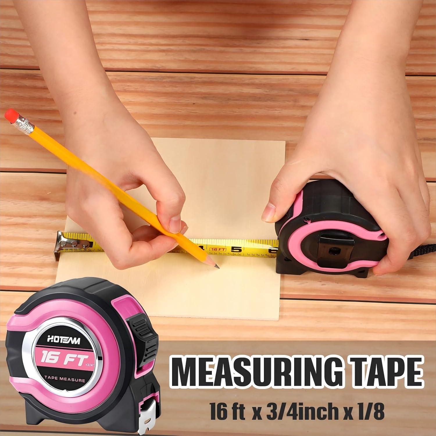 Cinta Métrica Retráctil Hoteam 2 Pcs 4.88m Rosa con Bloqueo