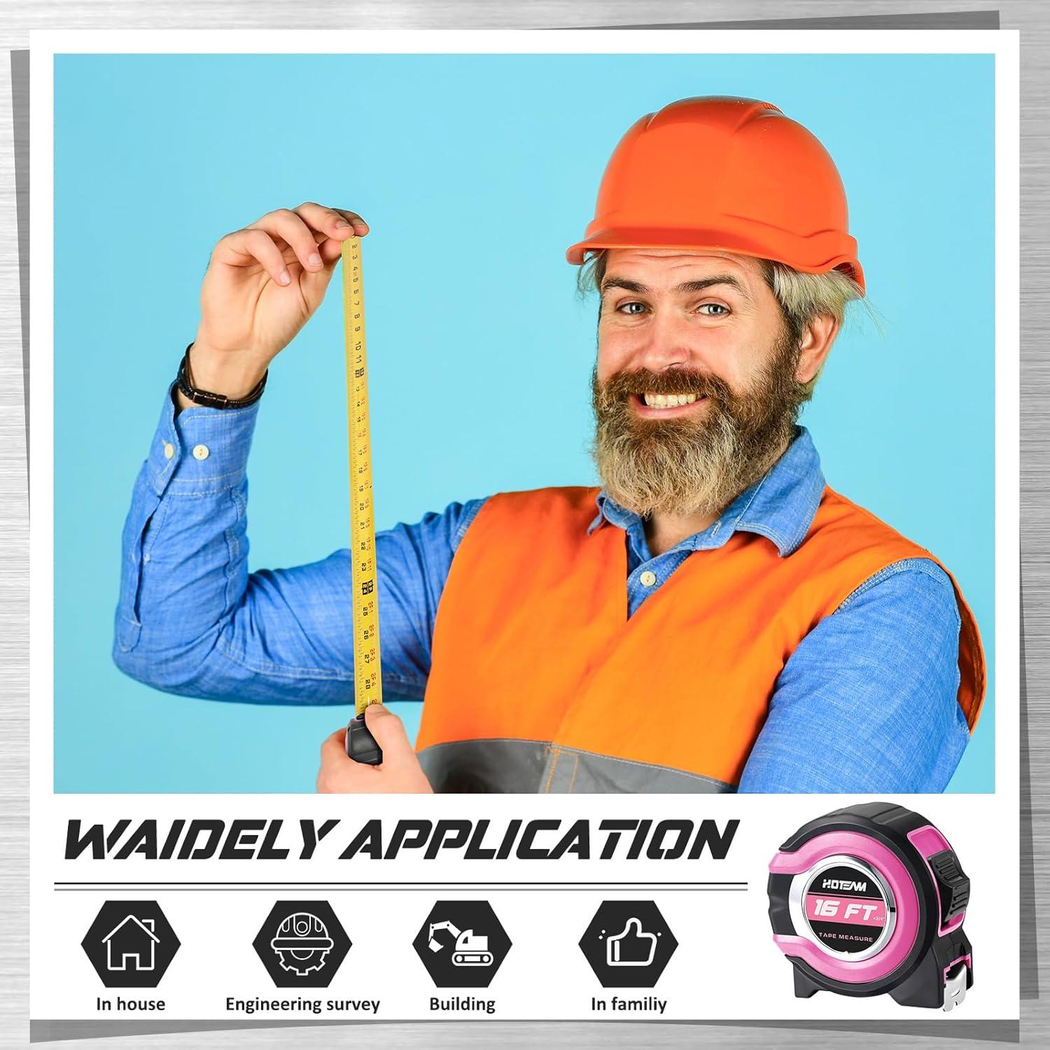 Cinta Métrica Retráctil Hoteam 2 Pcs 4.88m Rosa con Bloqueo