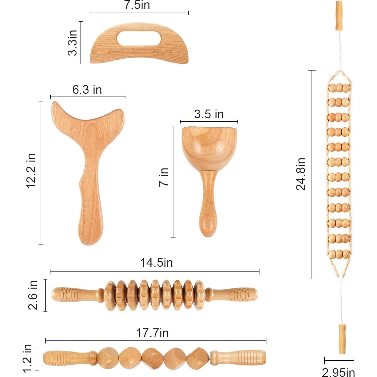 Kit de Masaje de Madera 6 en 1 KintKita - Drenaje Linfático y Anti-Celulitis