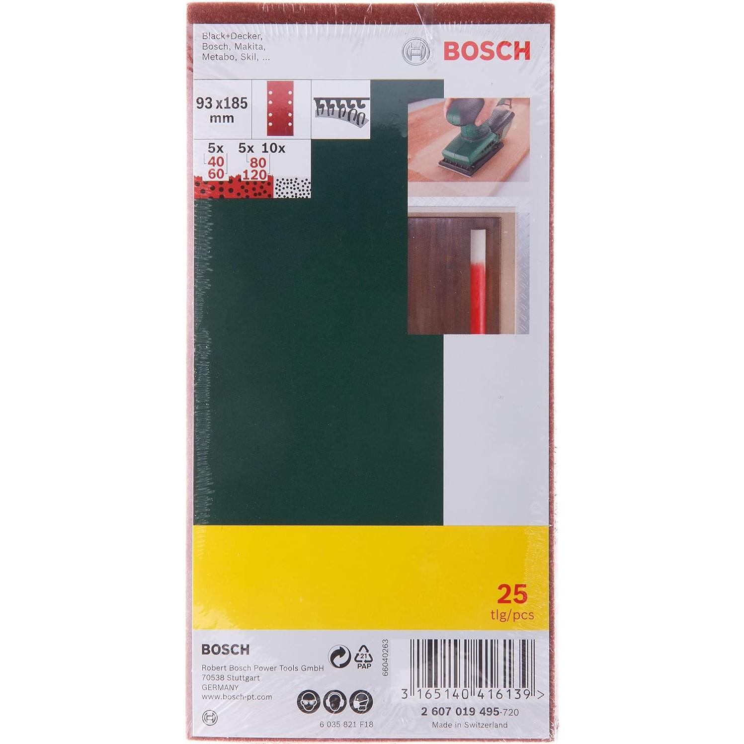Set de 25 Lijas Bosch 2607019495 para Lijadora Orbital 93x185mm