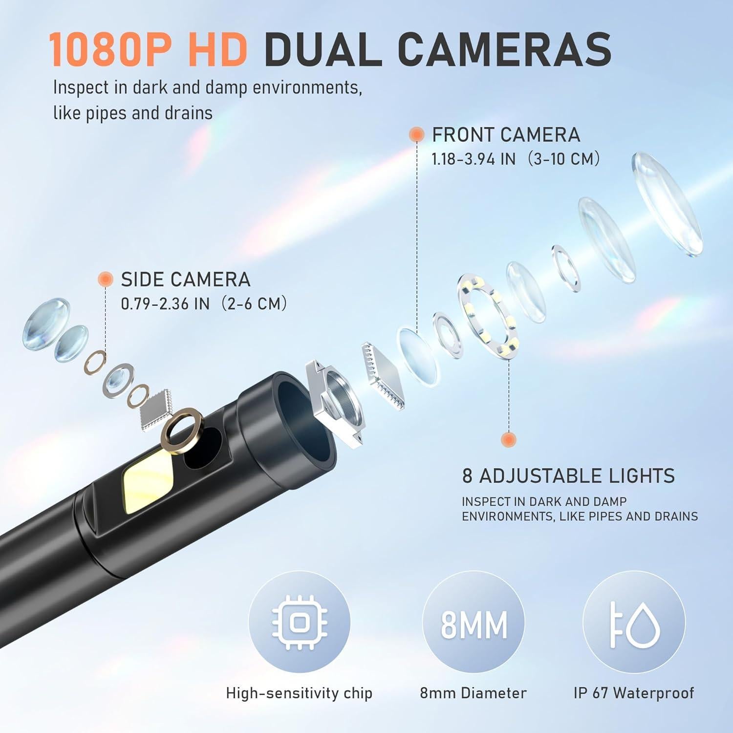 Cámara Endoscopio Doble Lente KOOPOOL HD 1080P 5m IP67