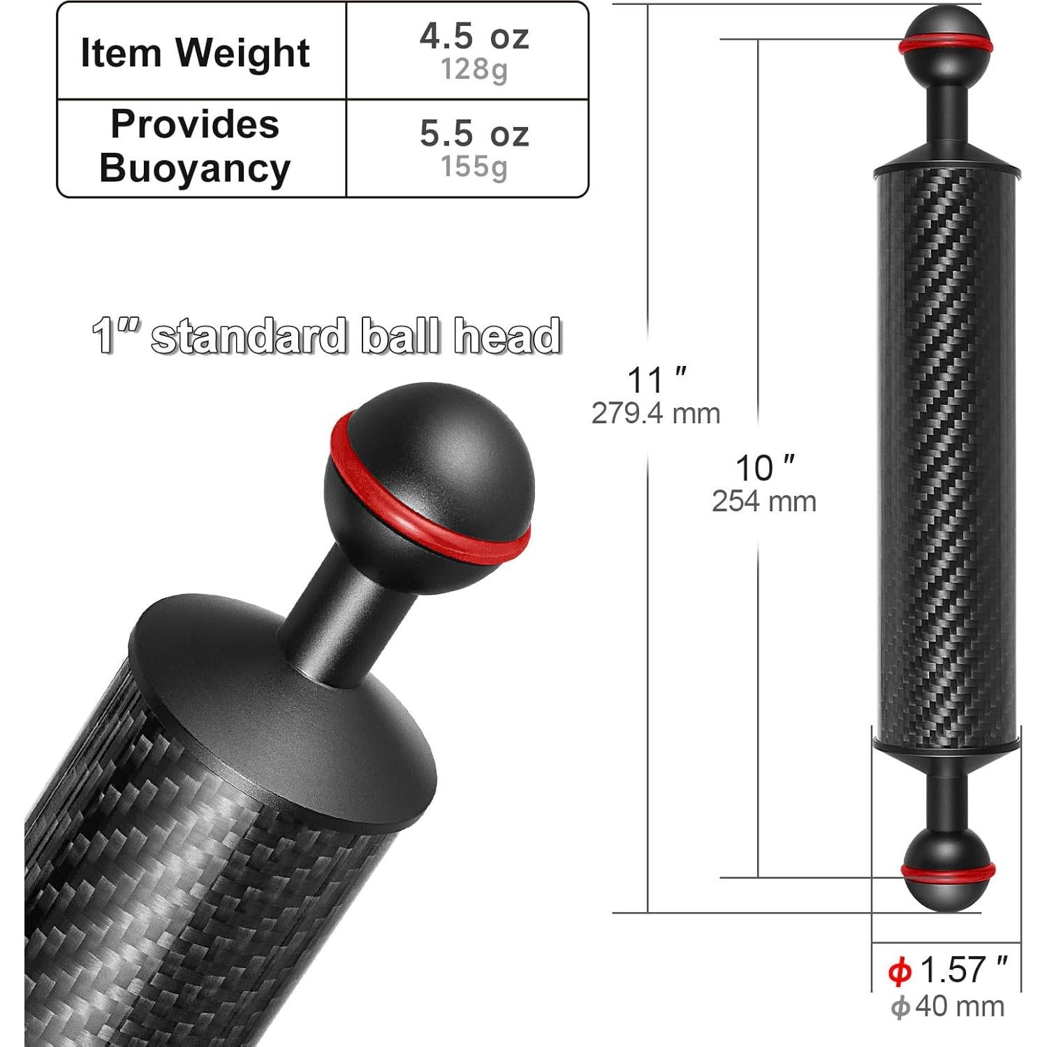 Brazo Flotante Subacuático MINIFOCUS D40mm 25,4cm 155g