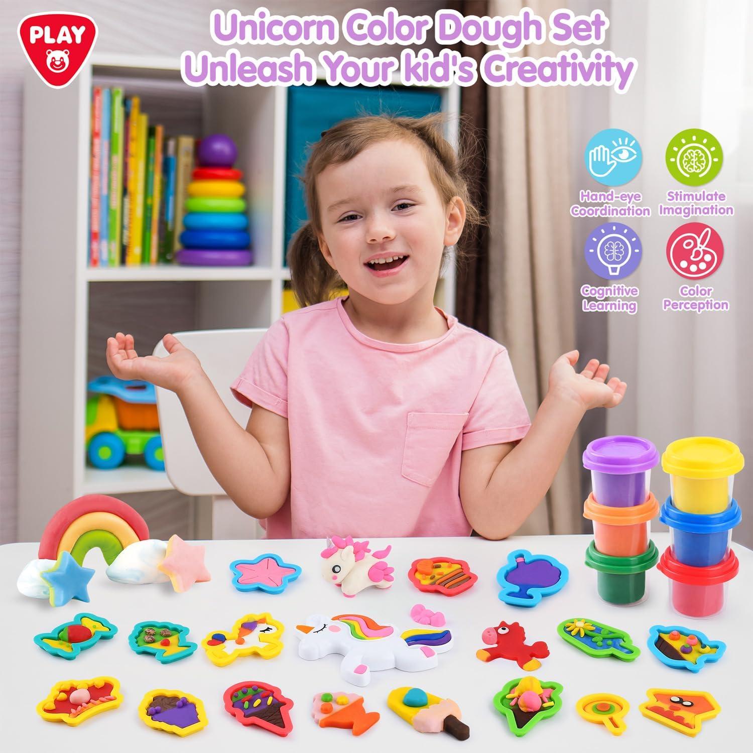 Set de Masa Color Unicornio PLAY 6 Tarros y Moldes