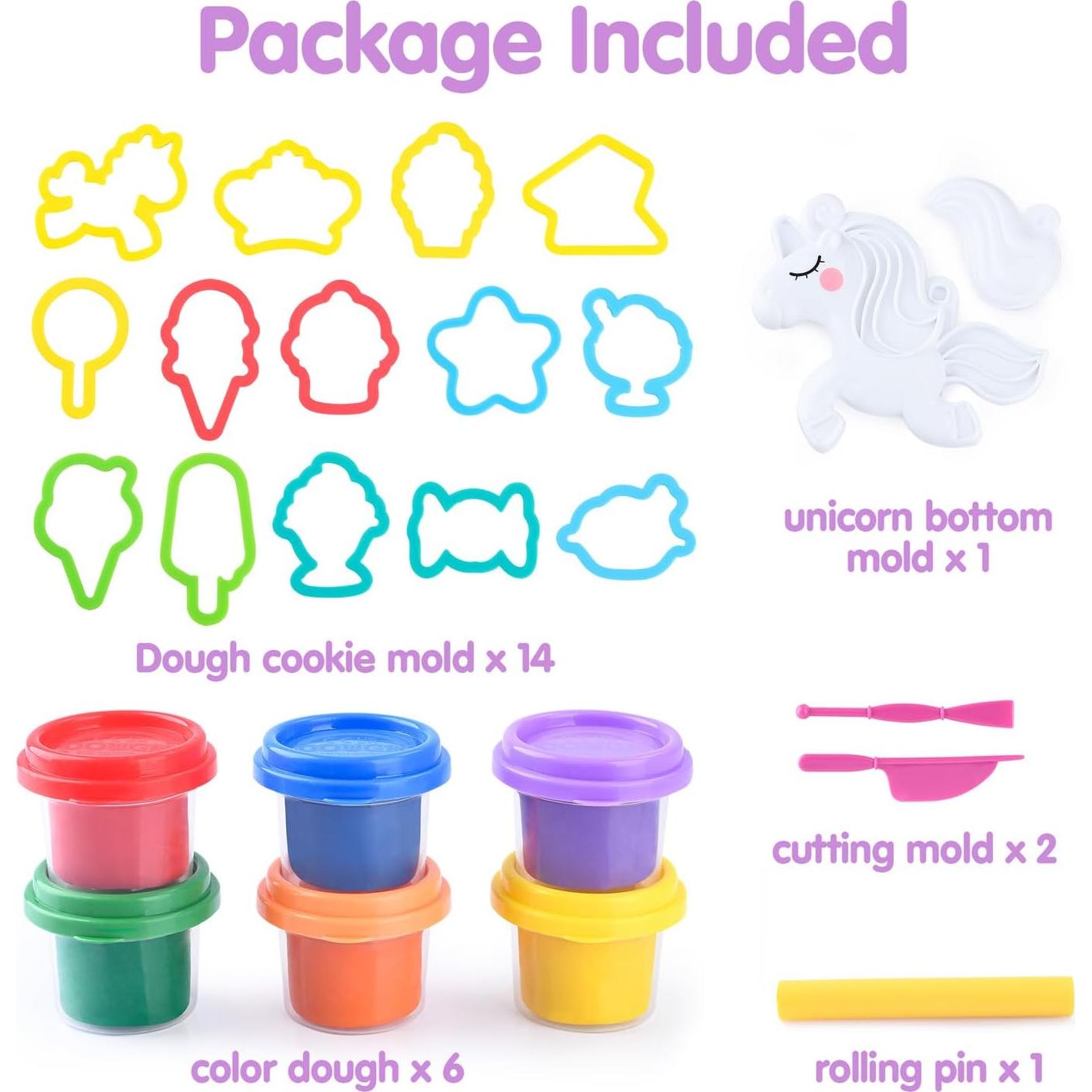 Set de Masa Color Unicornio PLAY 6 Tarros y Moldes