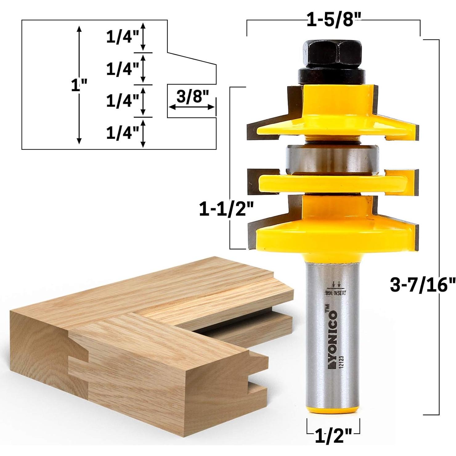 Juego de Brocas de Router Biseladas Yonico 1/2" para Gabinetes