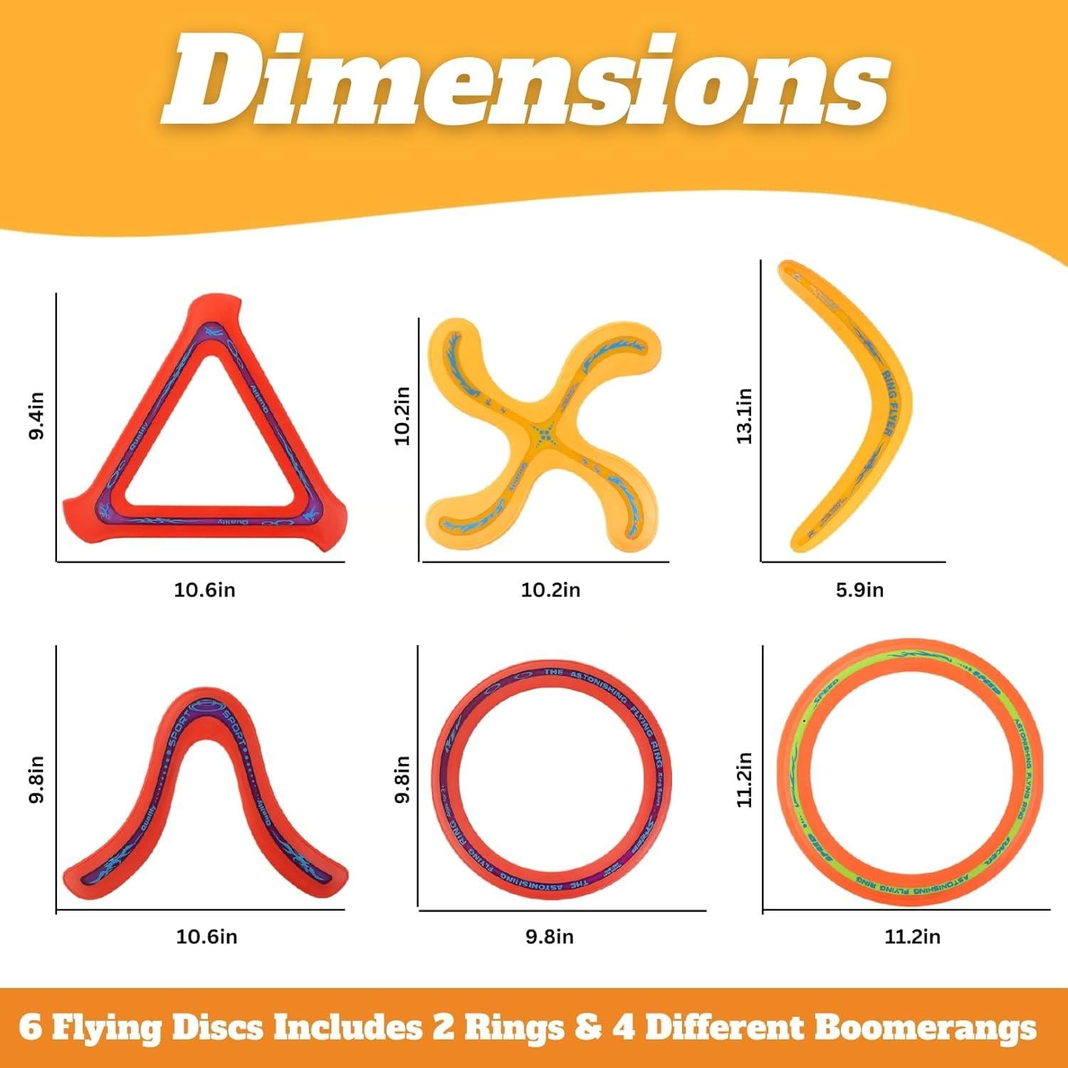 Paquete de 6 anillos voladores y bumeranes - Juguetes al aire libre