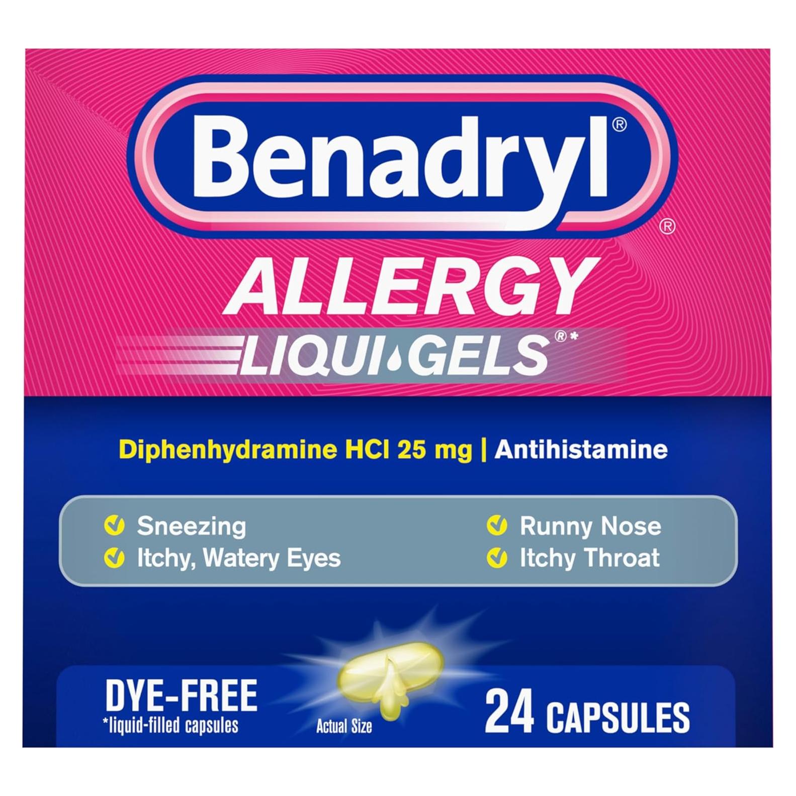 Benadryl Liqui-Gels 25 mg Antihistamínico Sin Colorantes 24 ct