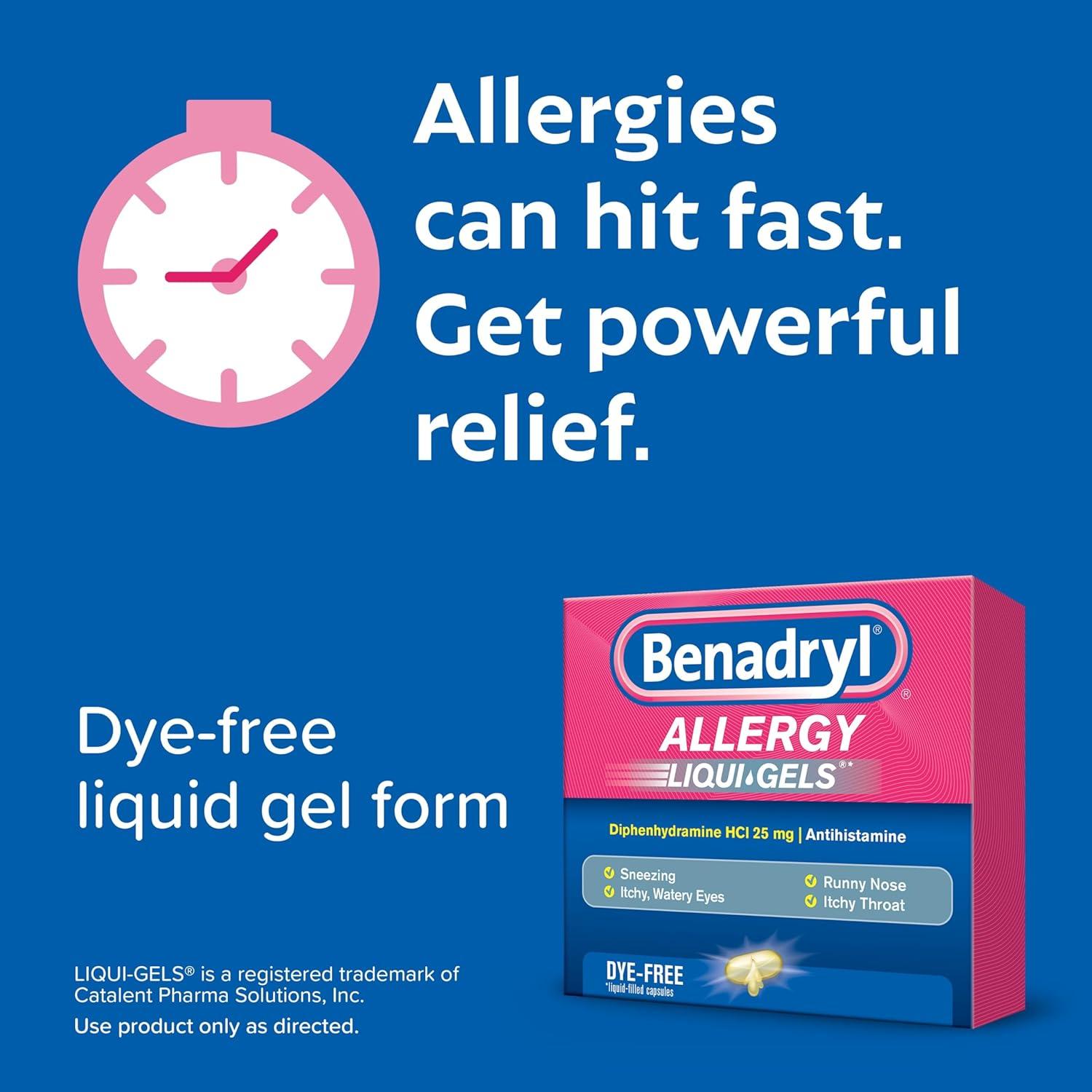 Benadryl Liqui-Gels 25 mg Antihistamínico Sin Colorantes 24 ct