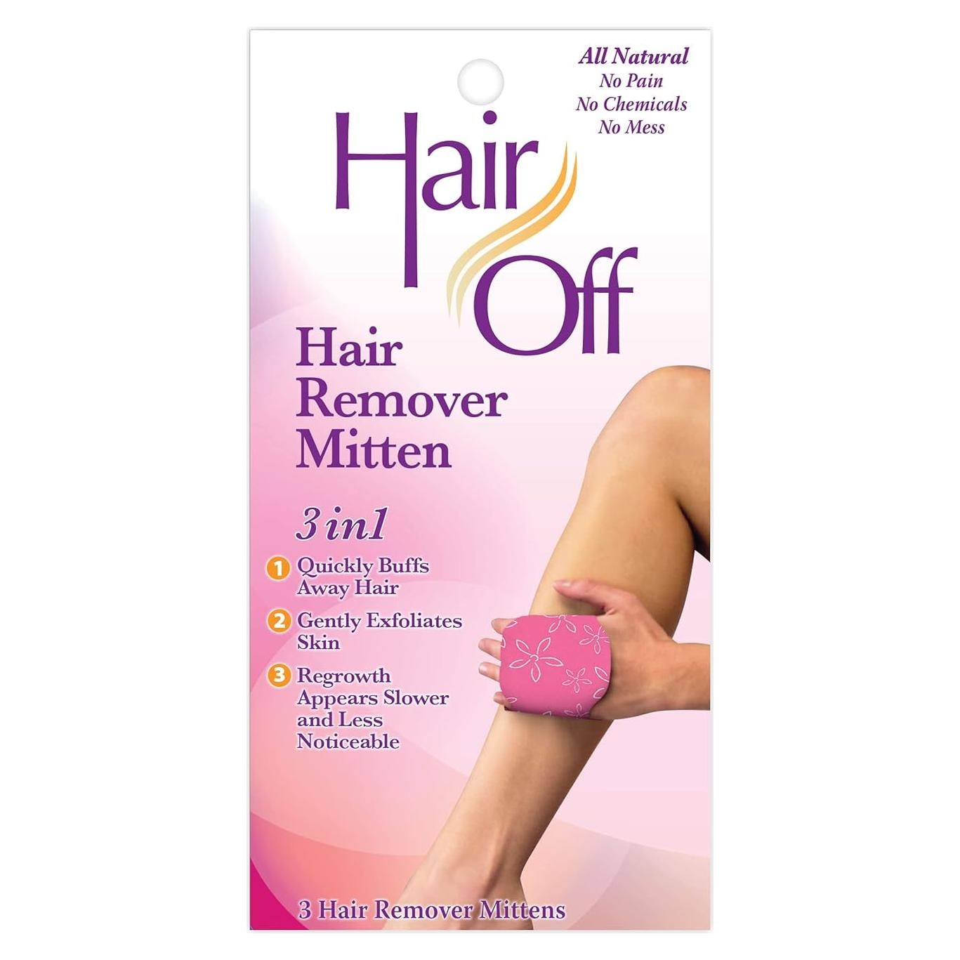 Mitón Removedor de Cabello Hair Off - 100% Natural - 3 Piezas