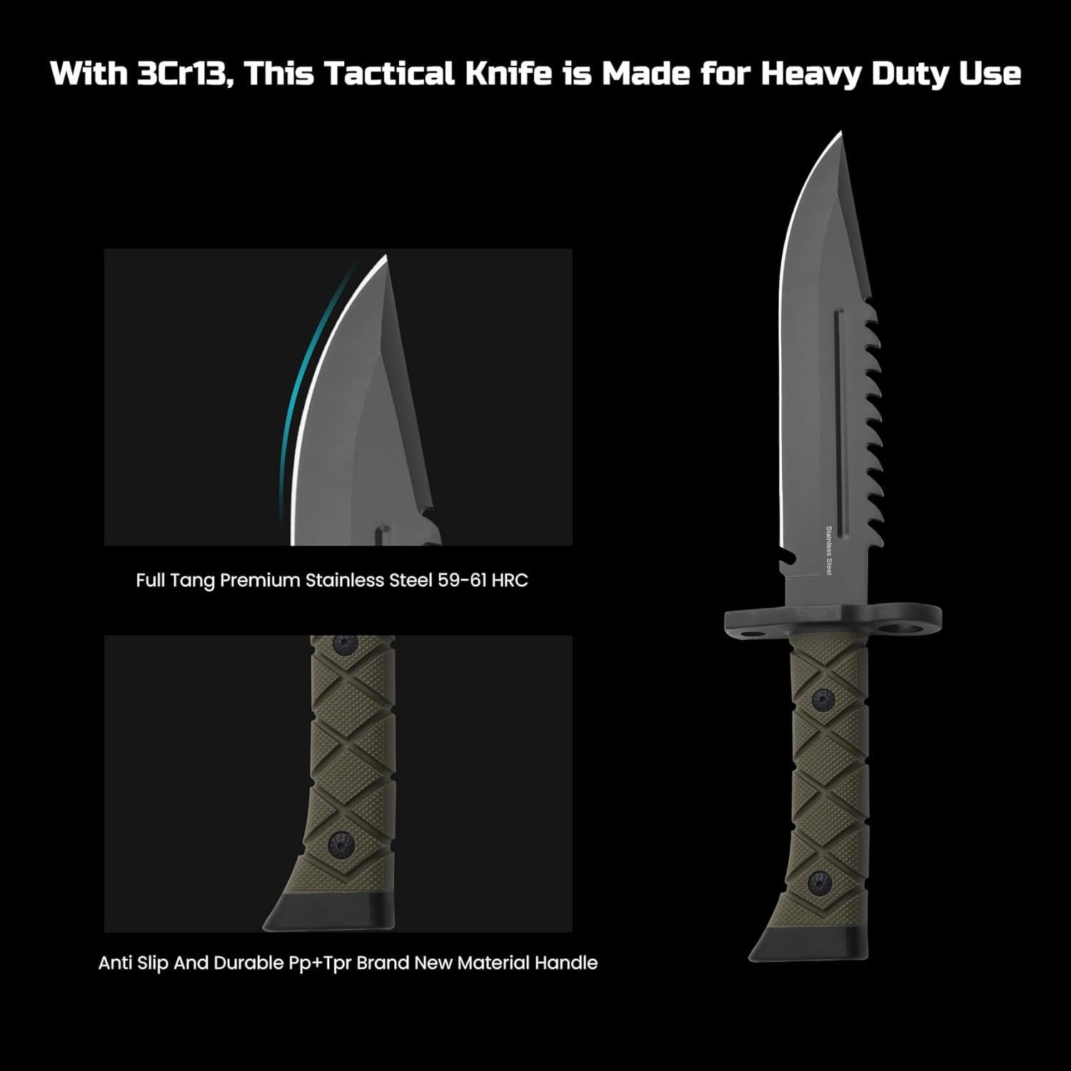 Cuchillo Táctico Leopcito 15" Acero Inoxidable con Funda