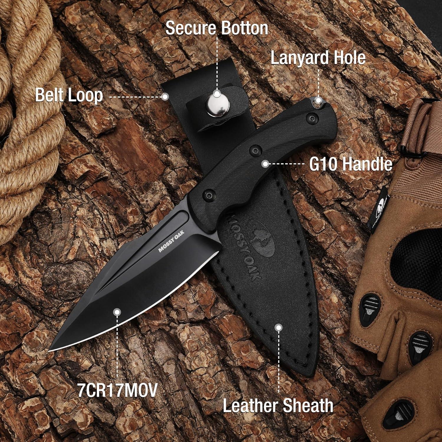 Cuchillo de Caza MOSSY OAK 21.6 cm con Funda de Cuero