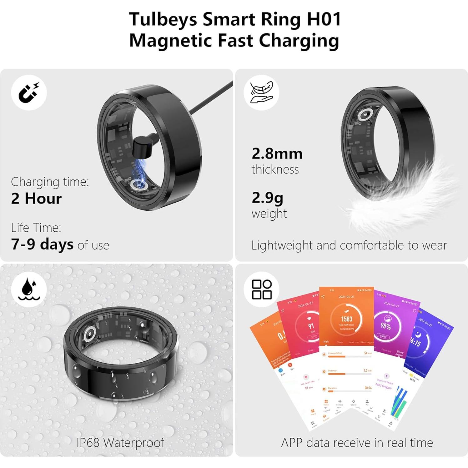 Anillo Inteligente Tulbeys US11 Negro - Monitor de Salud IP68