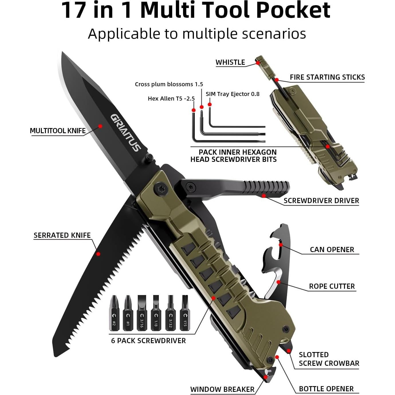 Cuchillo Multiherramienta GIRIAITUS 17 en 1 Gris Desierto