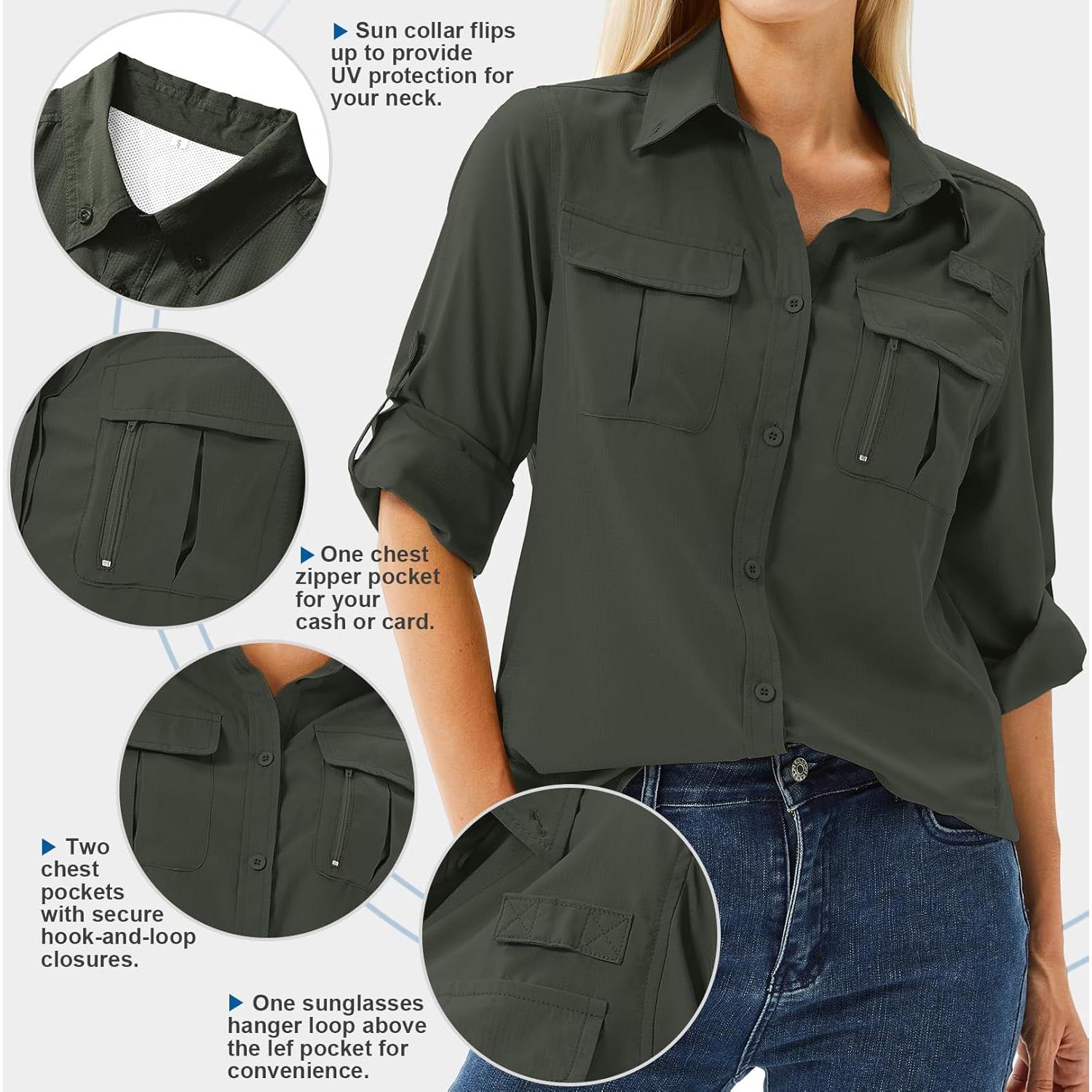 Camisa Safari de Manga Larga Toumett UV UPF 50 Mujeres Verde
