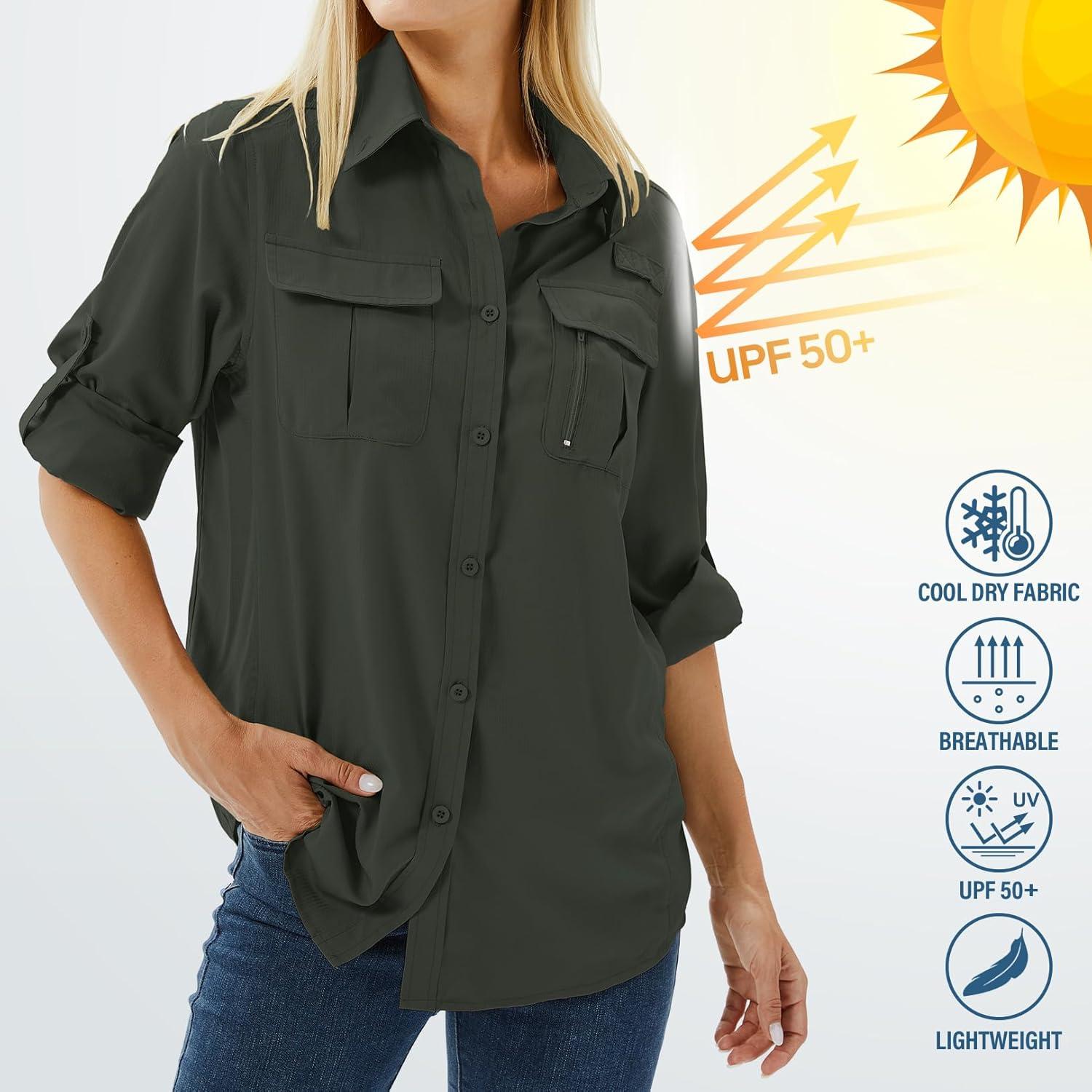 Camisa Safari de Manga Larga Toumett UV UPF 50 Mujeres Verde