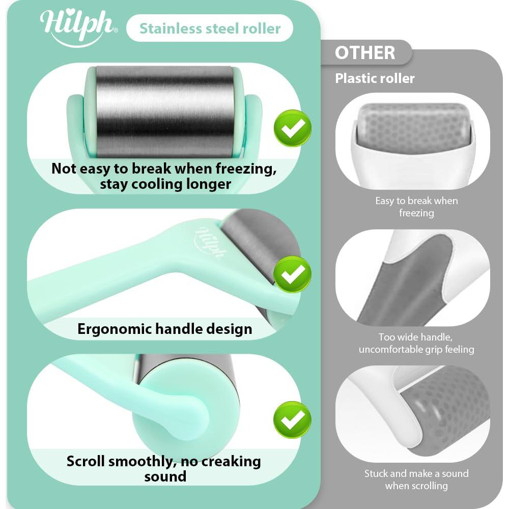 Rodillo de Hielo Facial Hilph Acero Inoxidable Verde 16cm