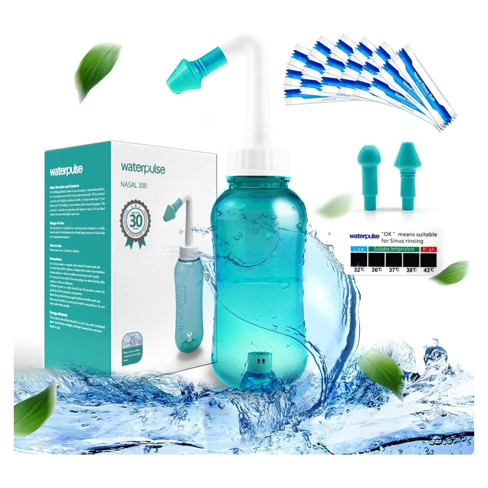 Botella de Lavado Nasal Waterpulse 300ml Verde para Adultos y Niños