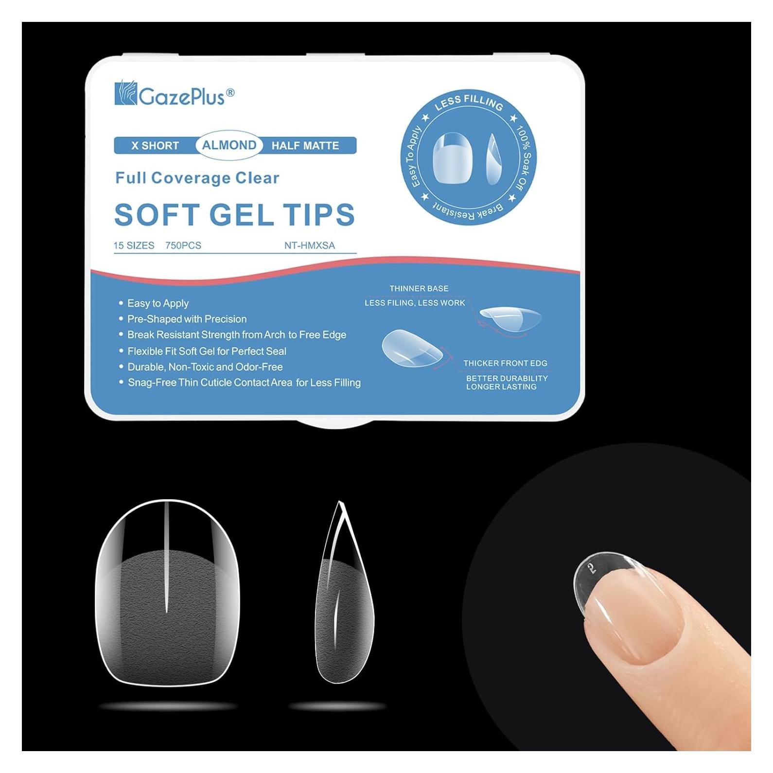 Consejos de Uñas Falsas GazePlus Almendra Cortos 750 pcs
