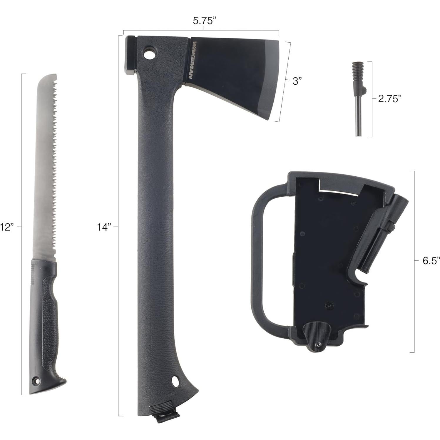 Hacha de Camping Wakeman con Sierra y Encendedor - Negro