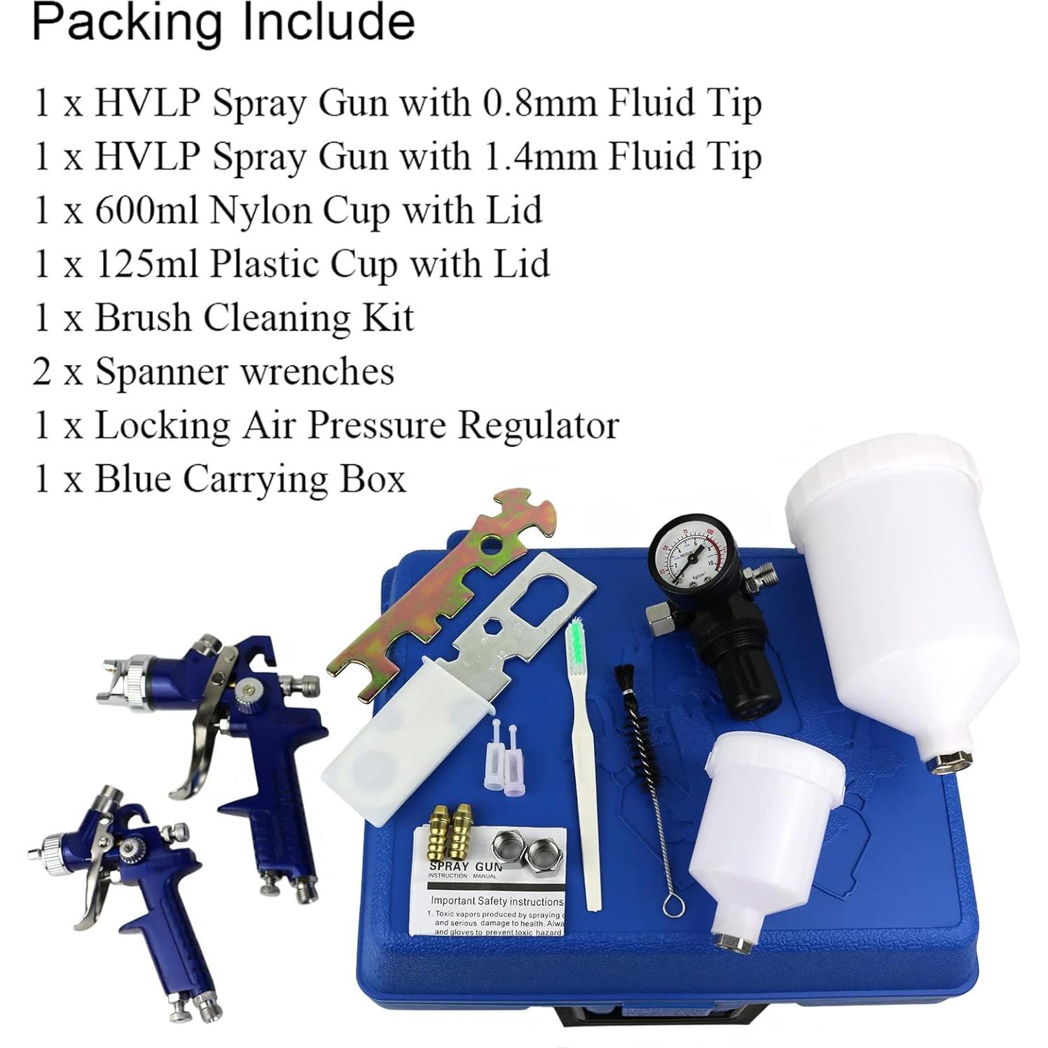 Juego de Pistolas de Pintura HVLP Hotorda H-2000 0.8mm y 1.4mm