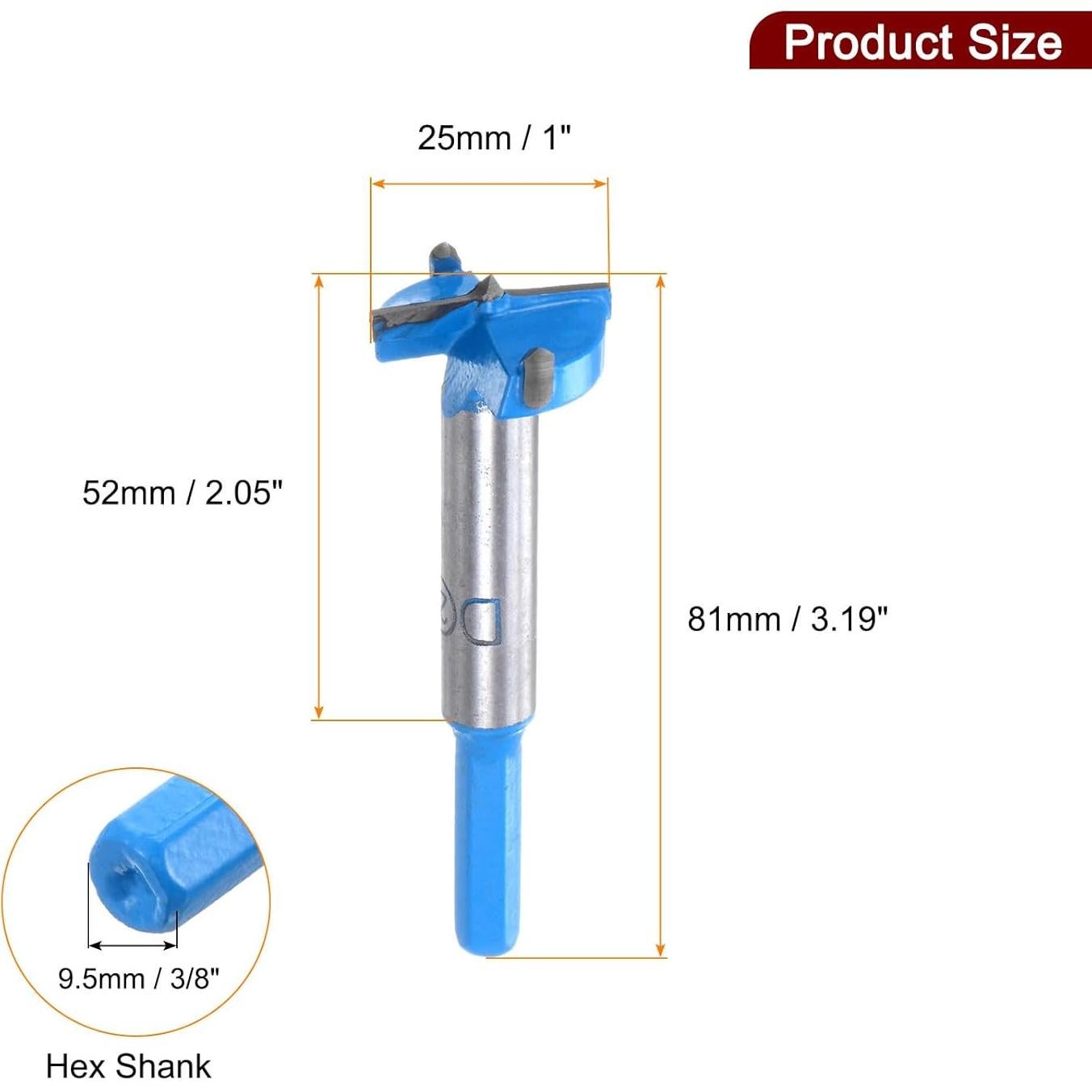 Broca Forstner 25mm HARFINGTON Carburo Hexagonal 9.5mm