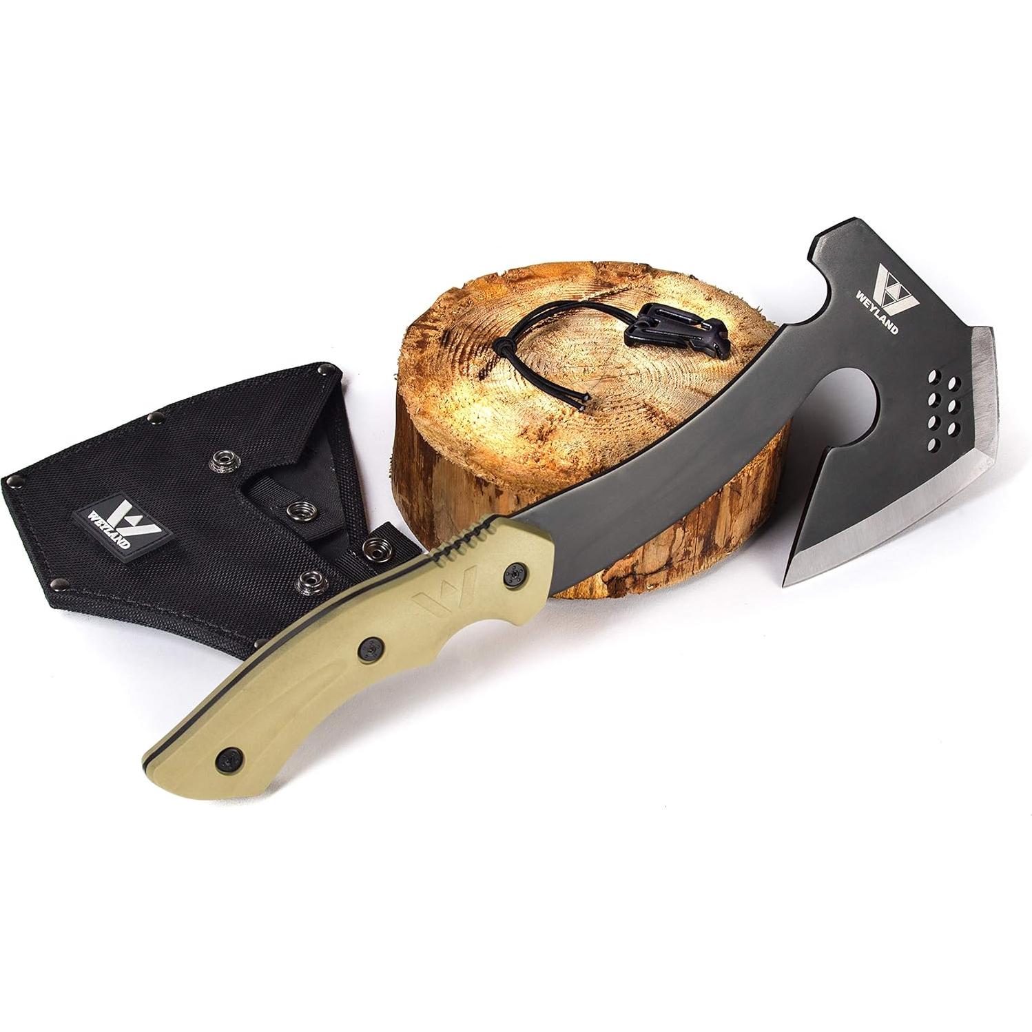 WEYLAND Survival Hatchet & Camping Axe with MOLLE Sheath - Small Bushcraft Camping Axes & Hatchets for Splitting & Chopping Wood, Kindling Splitter for Fire Wood, Camp Hand Tool