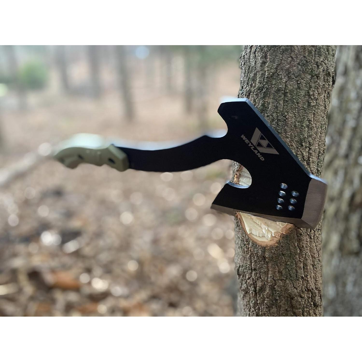 WEYLAND Survival Hatchet & Camping Axe with MOLLE Sheath - Small Bushcraft Camping Axes & Hatchets for Splitting & Chopping Wood, Kindling Splitter for Fire Wood, Camp Hand Tool