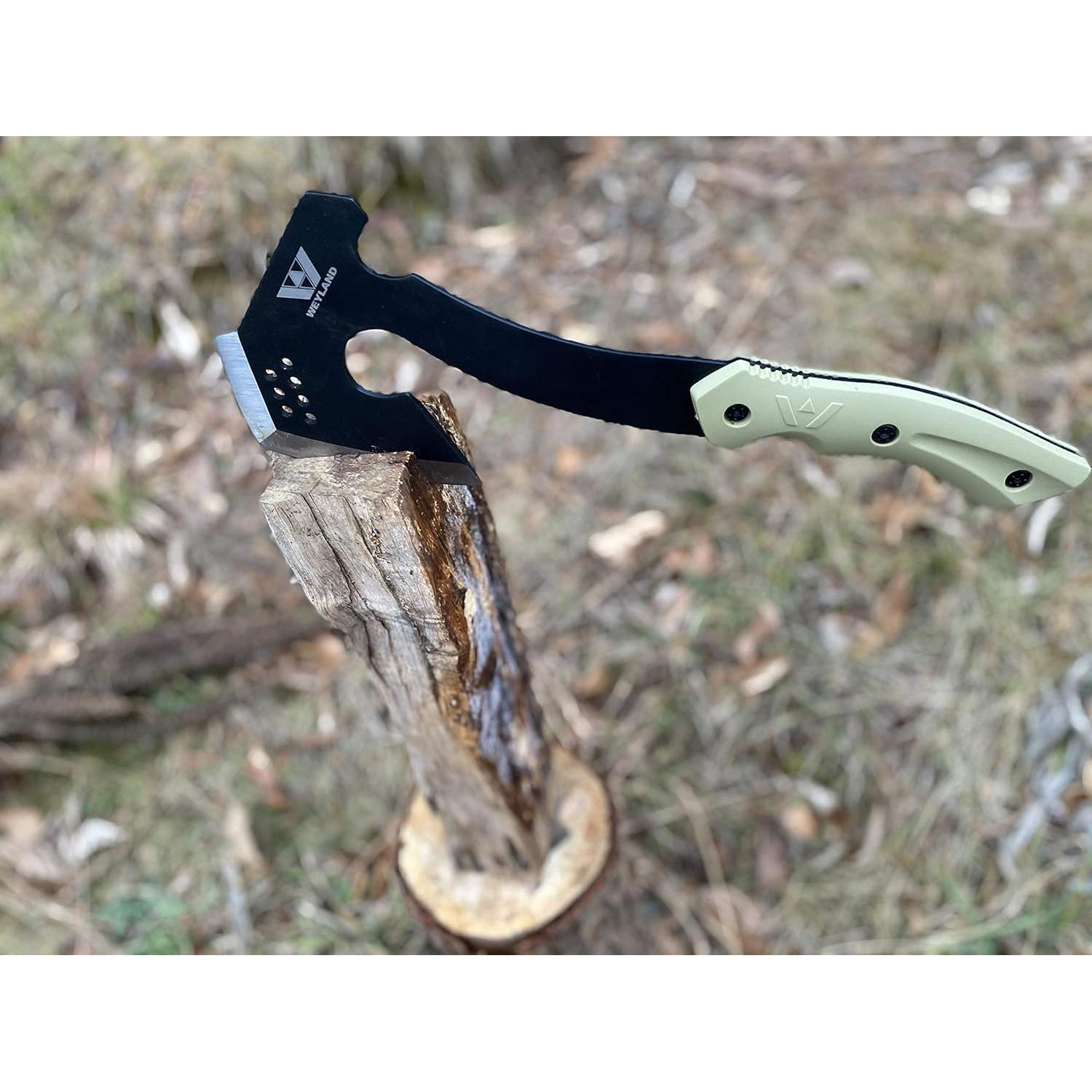 WEYLAND Survival Hatchet & Camping Axe with MOLLE Sheath - Small Bushcraft Camping Axes & Hatchets for Splitting & Chopping Wood, Kindling Splitter for Fire Wood, Camp Hand Tool