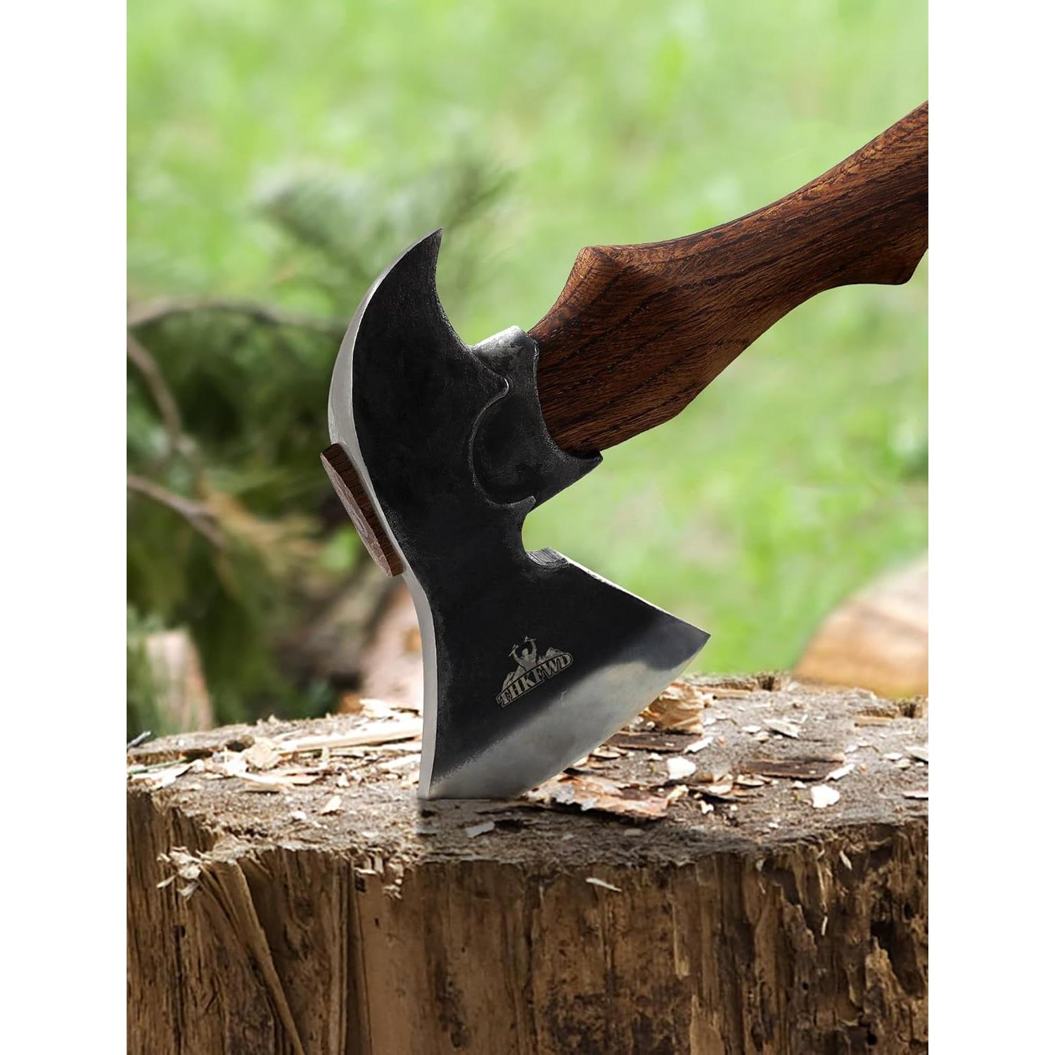 Hacha de Camping THKFWD 37.34 cm con Funda de Cuero