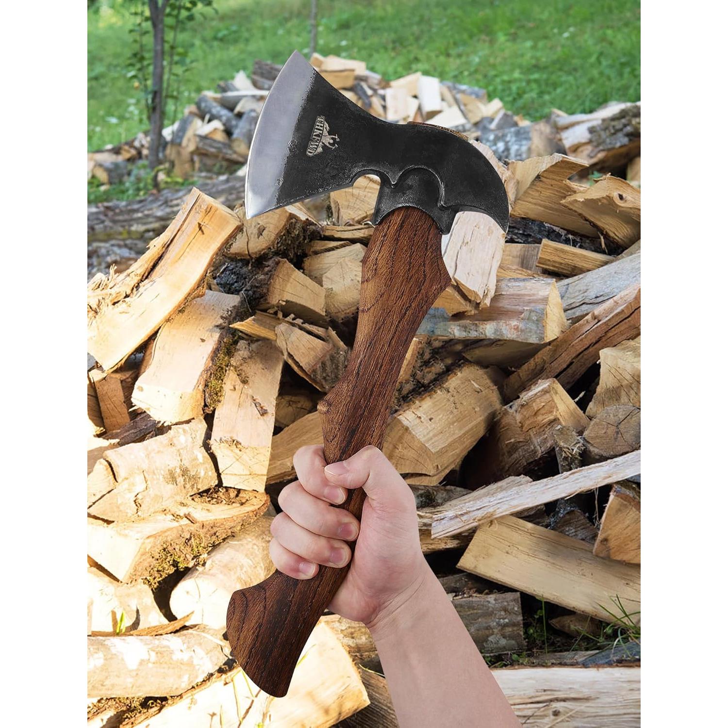 Hacha de Camping THKFWD 37.34 cm con Funda de Cuero