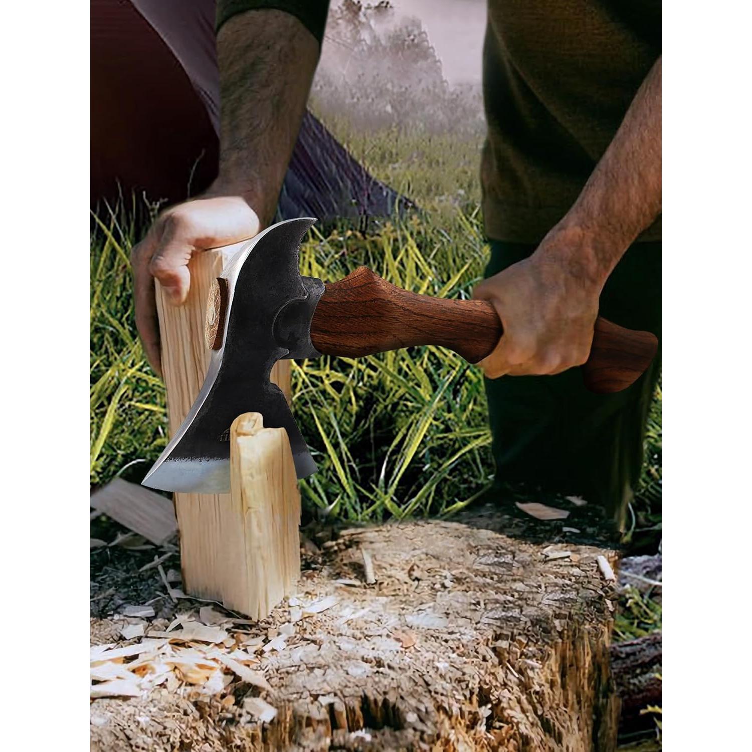 Hacha de Camping THKFWD 37.34 cm con Funda de Cuero