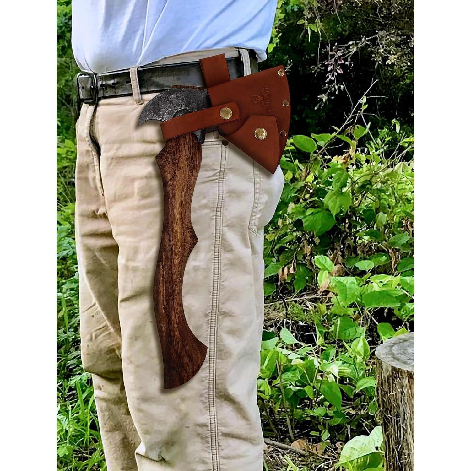 Hacha de Camping THKFWD 37.34 cm con Funda de Cuero