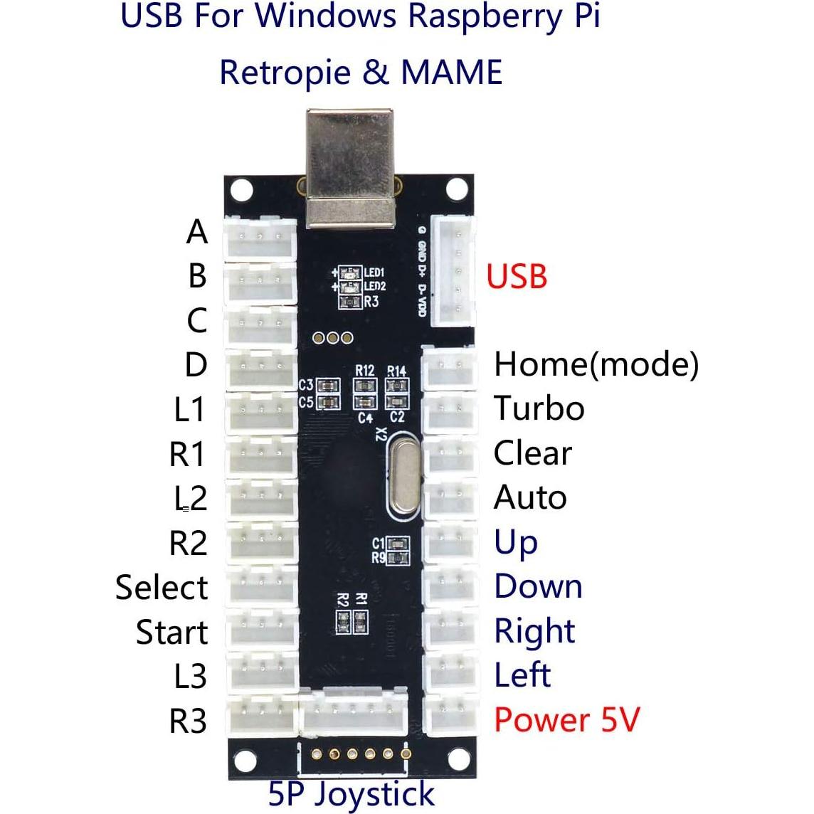 Codificador LED USB SJ@JX para 2 Jugadores de Arcade - PC y Raspberry Pi