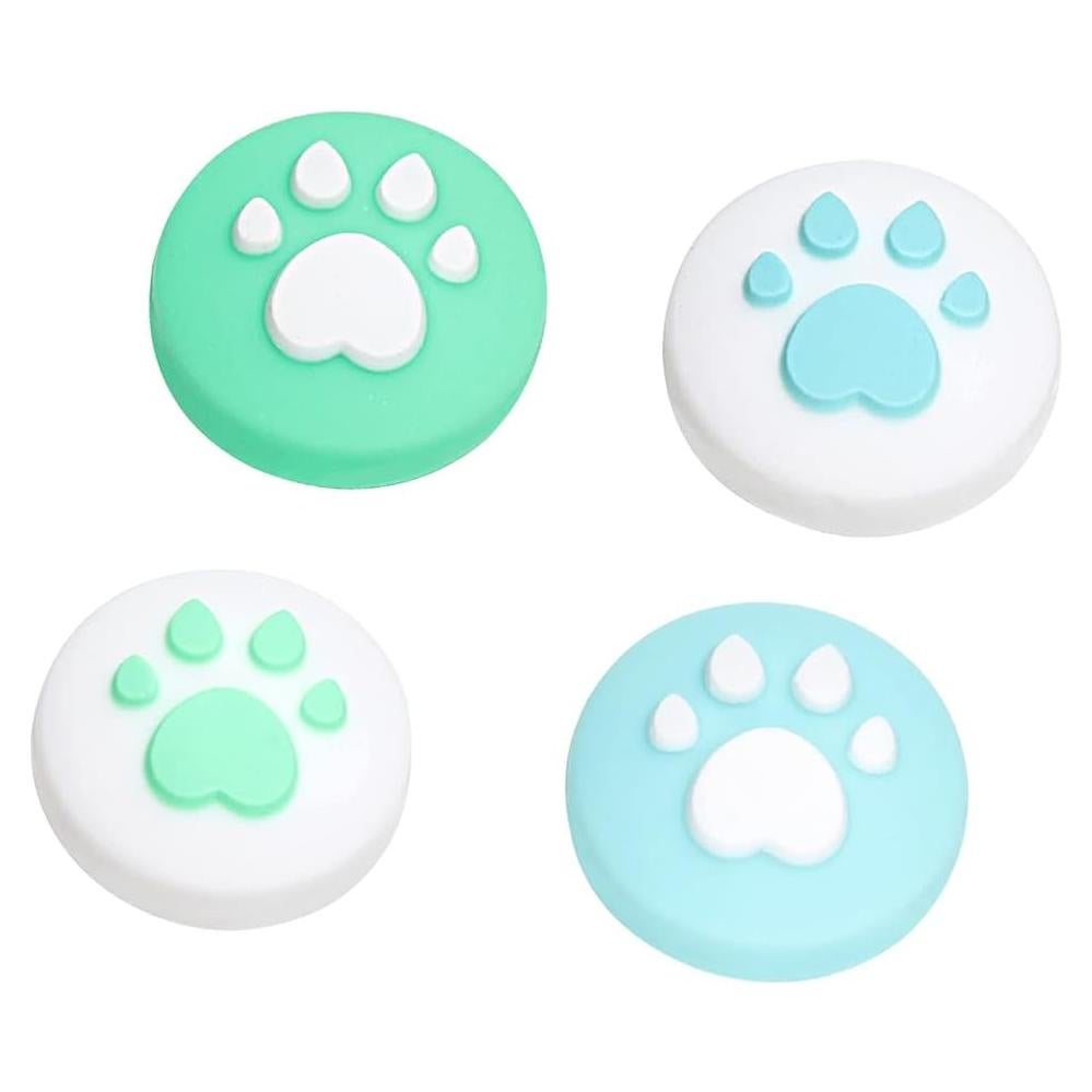 4PCS Thumb Stick Grips for Switch and Switch Lite Silicone Cat Paw Joy Con Thumb Grip Set Joystick Caps, Blue and Green