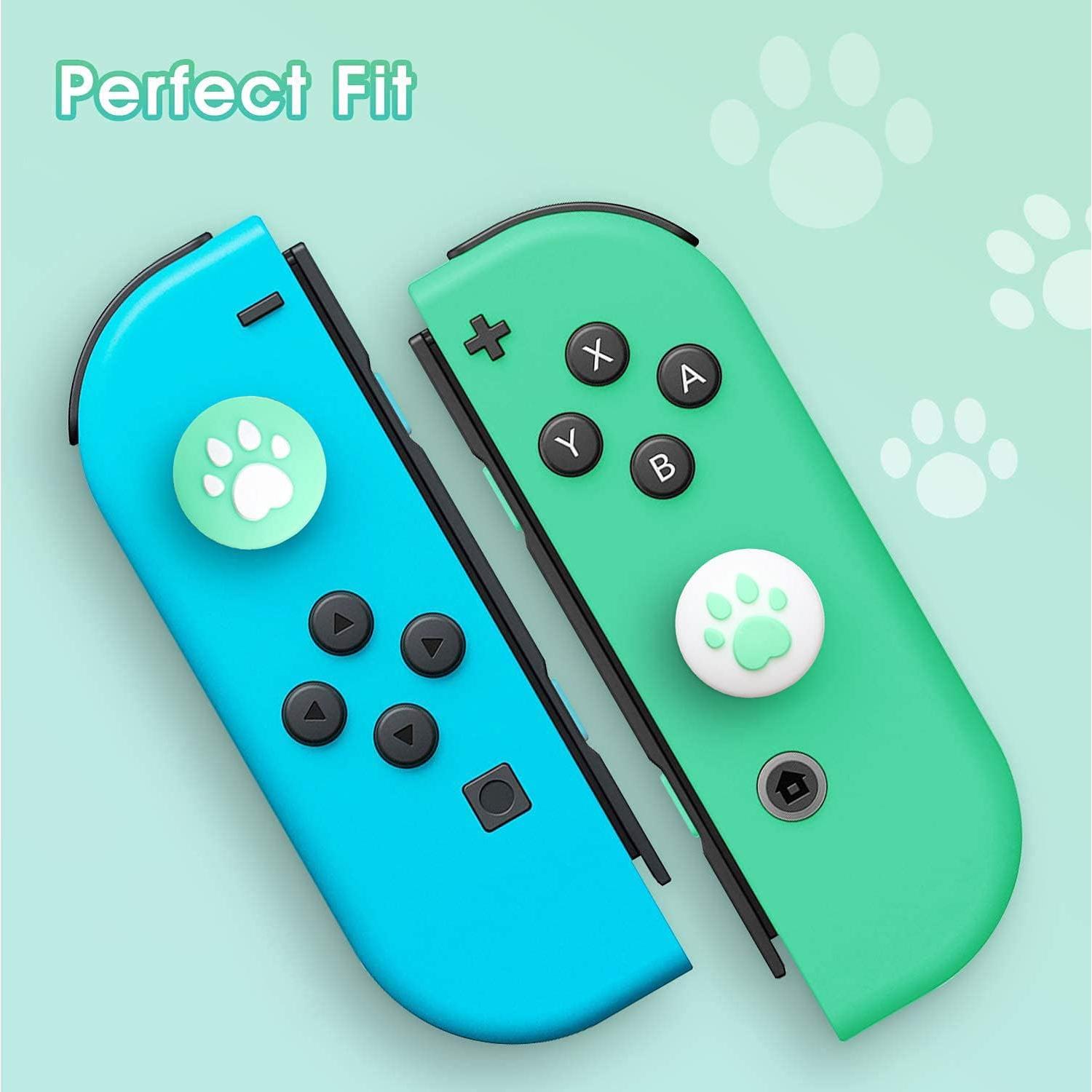 4PCS Thumb Stick Grips for Switch and Switch Lite Silicone Cat Paw Joy Con Thumb Grip Set Joystick Caps, Blue and Green