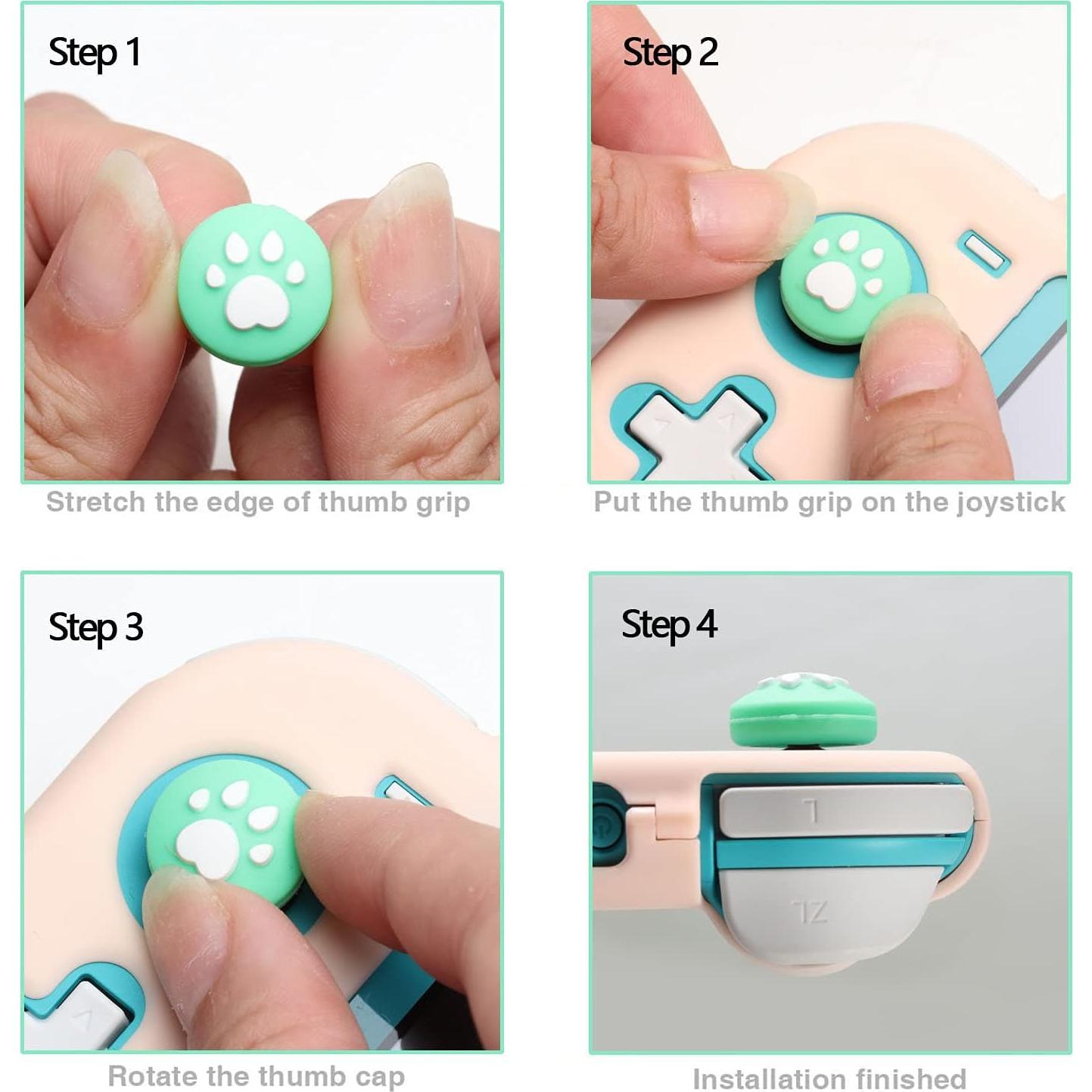 4PCS Thumb Stick Grips for Switch and Switch Lite Silicone Cat Paw Joy Con Thumb Grip Set Joystick Caps, Blue and Green