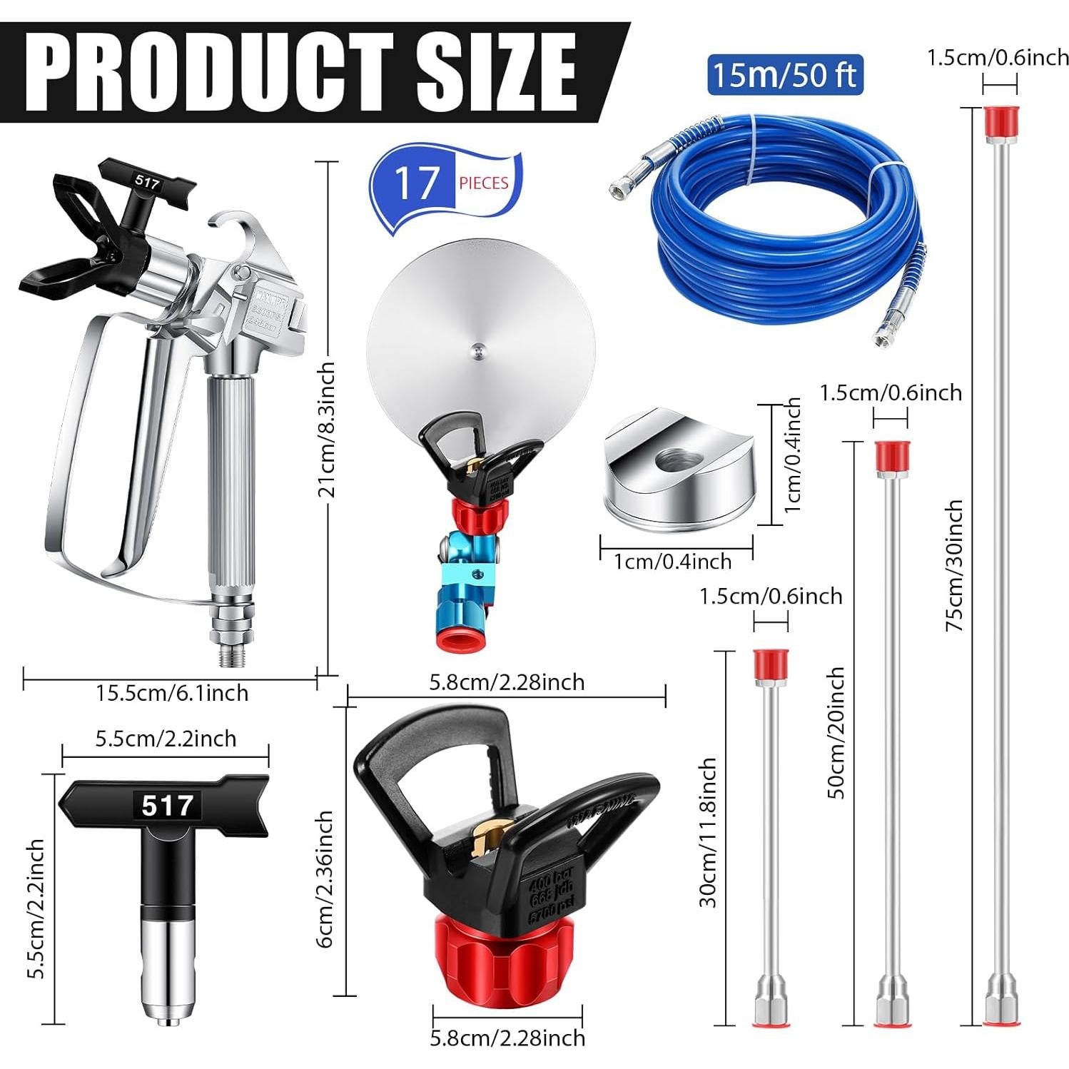 Hiboom Juego de Pistola de Pintura Sin Aire 17 Pcs