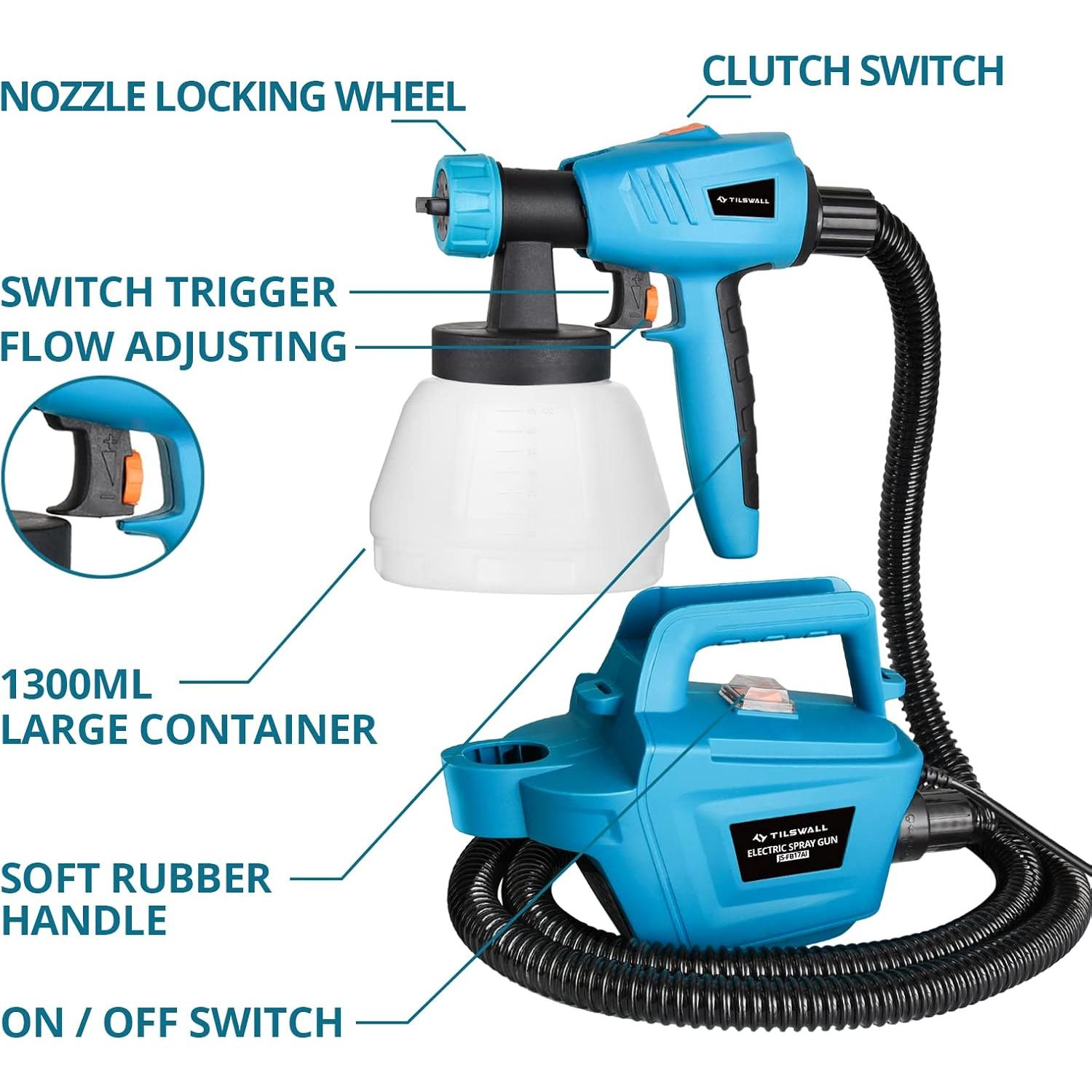 Pistola de Pintura Tilswall 800W 1300ml 3 Boquillas